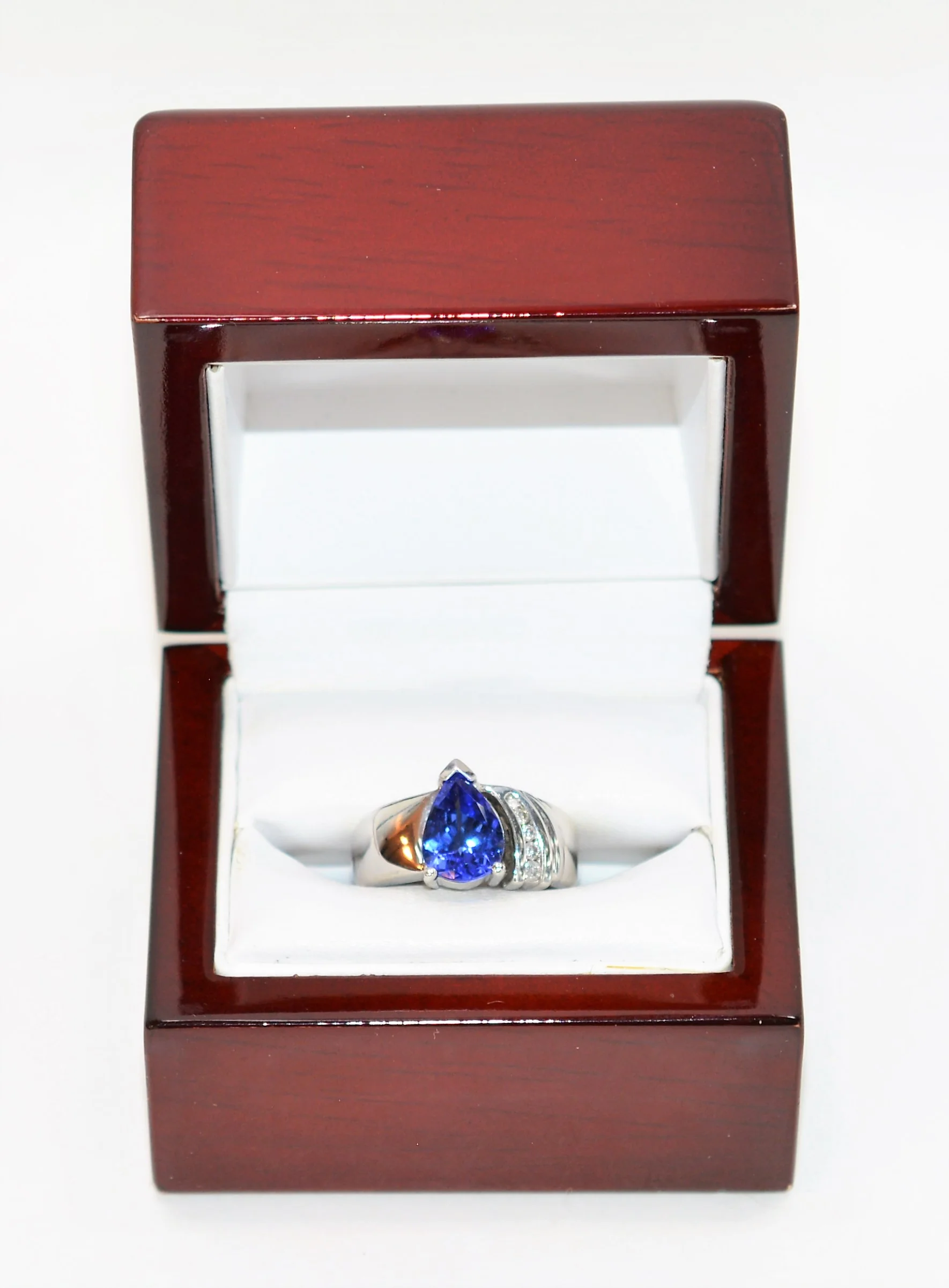 Natural D'Block Tanzanite & Diamond Ring 14K Solid White Gold 2.10tcw Bold Gemstone Pear Cut Fine Vintage Estate Jewelry - Image 12