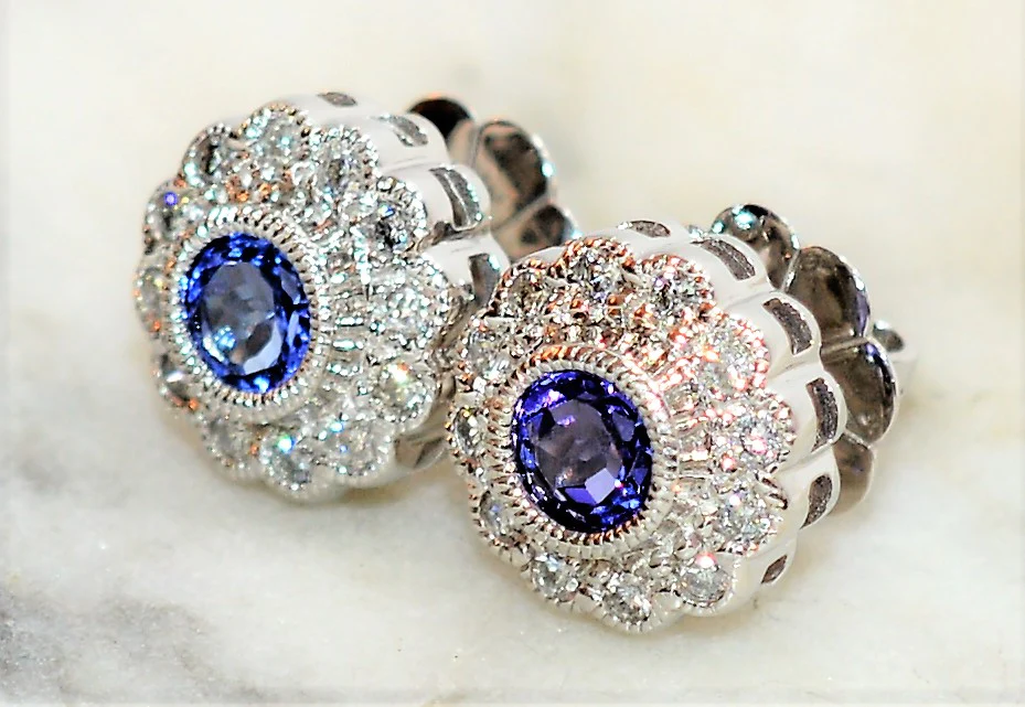 Natural D'Block Tanzanite & Diamond Earrings 14K Solid White Gold 1.34tcw Tanzanite Earrings Stud Earrings Halo Earrings Statement Earrings - Image 5
