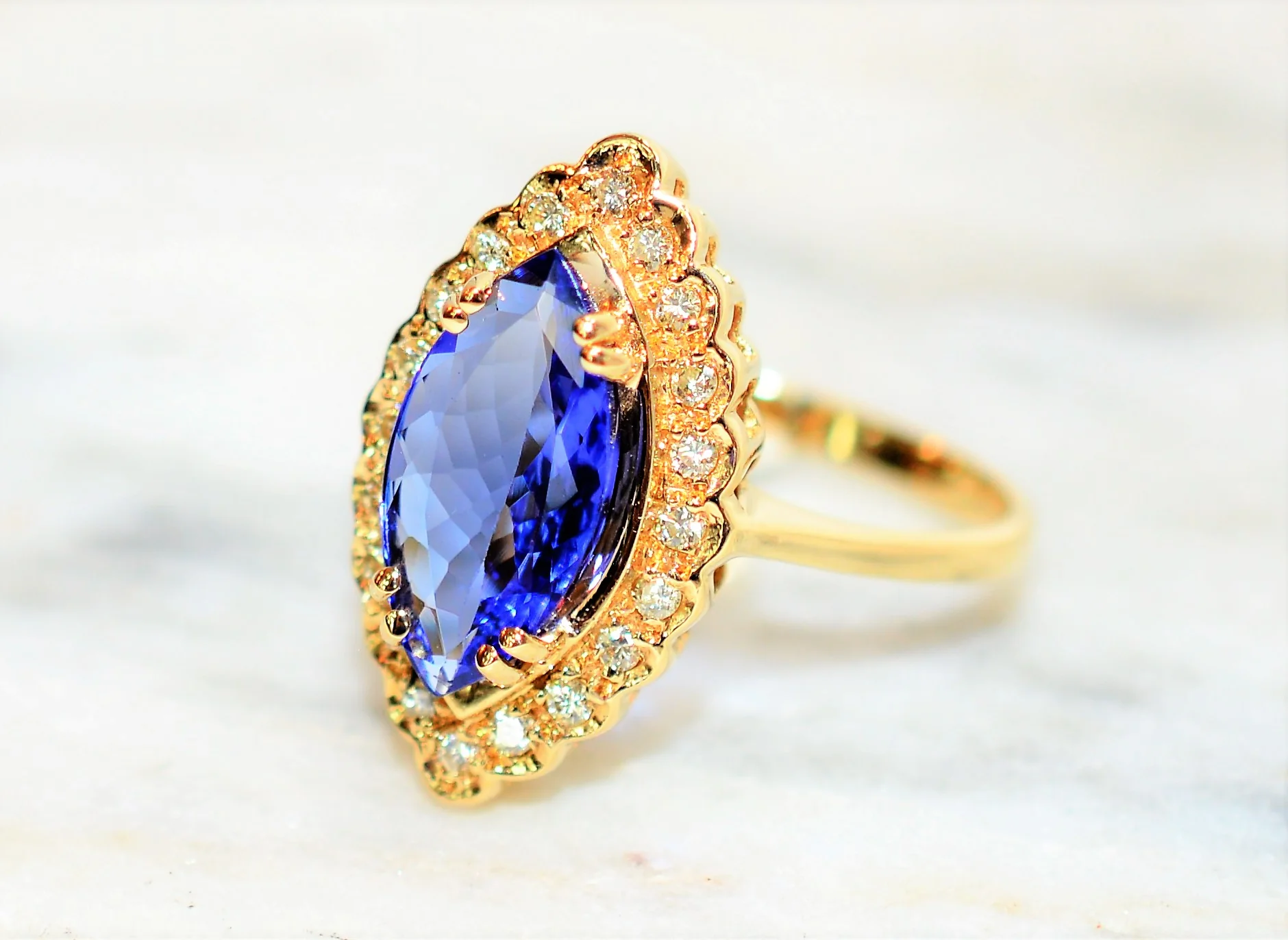 Natural D'Block Tanzanite & Diamond Ring 14K Solid Gold 1.67tcw Tanzanite Ring Gemstone Ring December Birthstone Ring Marquise Ring Vintage - Image 8