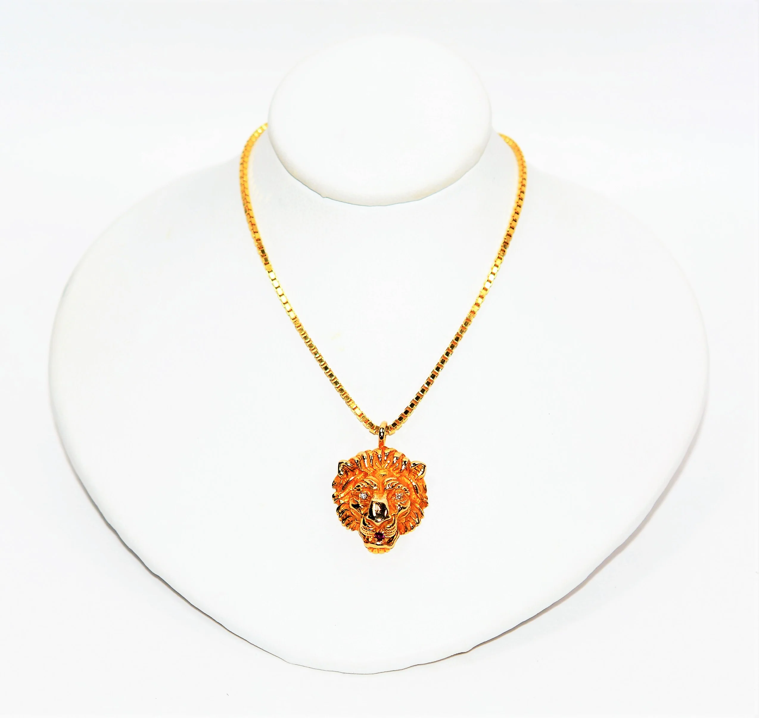Natural Diamond & Ruby Necklace 14K Solid Gold .05tcw Lion Necklace Gemstone Necklace Statement Necklace Pendant Necklace Birthstone Pendant