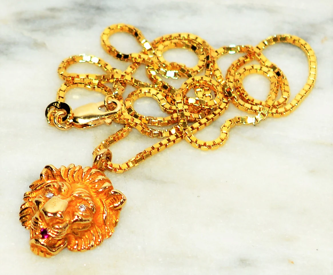 Natural Diamond & Ruby Necklace 14K Solid Gold .05tcw Lion Necklace Gemstone Necklace Statement Necklace Pendant Necklace Birthstone Pendant - Image 12