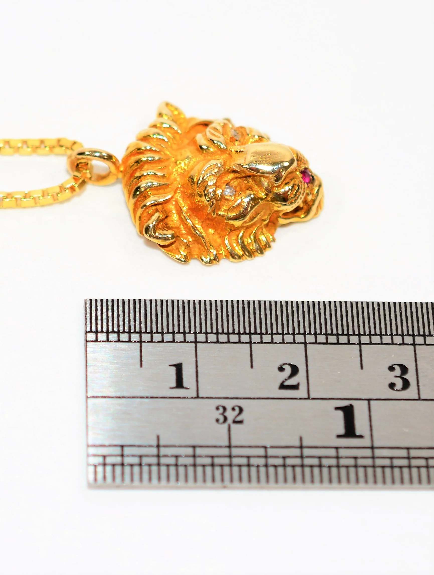 Natural Diamond & Ruby Necklace 14K Solid Gold .05tcw Lion Necklace Gemstone Necklace Statement Necklace Pendant Necklace Birthstone Pendant - Image 9