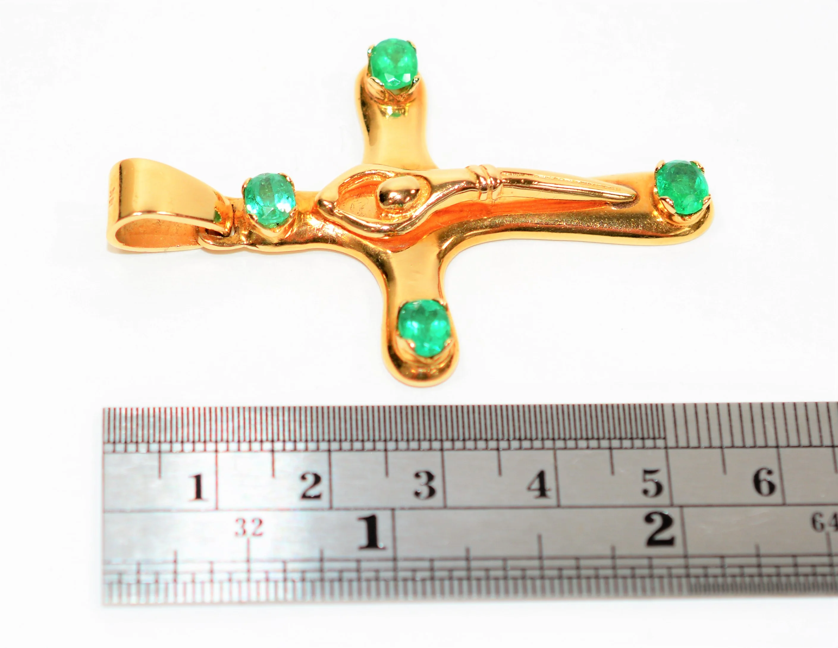 Natural Colombian Emerald 18K Solid Yellow Gold 2.20tcw Cross Crucifix Rosary Religious Pendant Heavy Men's Unisex Women's Estate Jewellery - Image 8