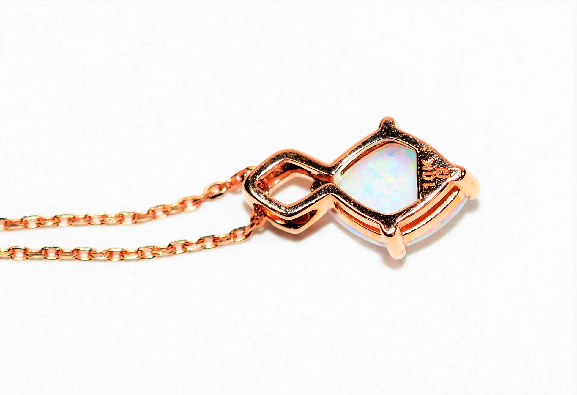 Ethiopian Opal & Diamond 1.11tcw 10kt Rose Gold Pave Pendant Women's Necklace - Image 5