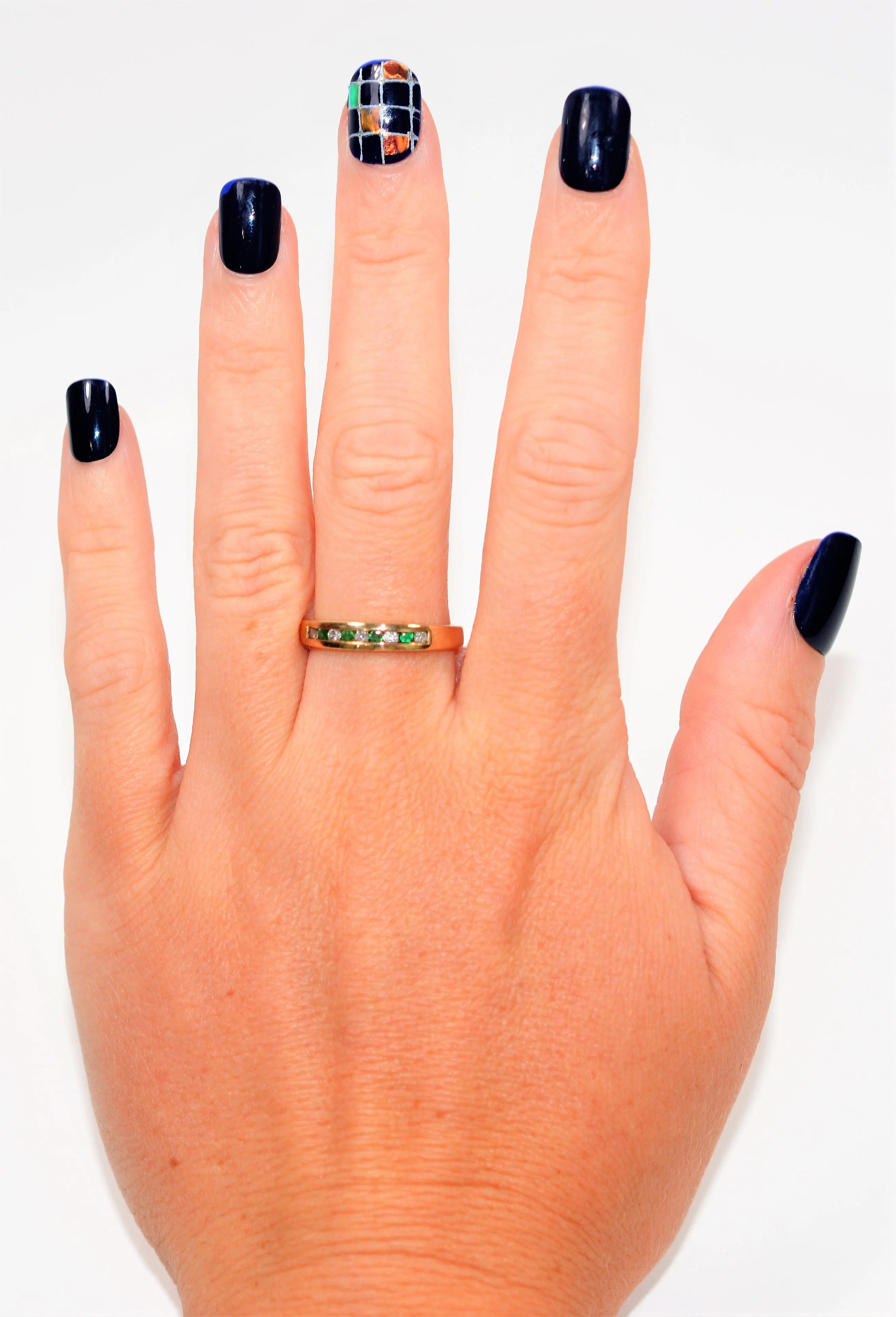 Natural Colombian Emerald & Diamond Band 10K Solid Gold .27tcw Emerald Ring Gemstone Ring Birthstone Ring Wedding Band Vintage Ring Bridal - Image 2