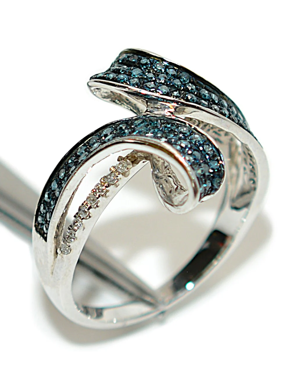Fancy Blue Diamond Ring 10K White Gold .61tcw Gemstone Ring Cluster Ring Multistone Ring Blue Ring April Birthstone Statement Ring - Image 4
