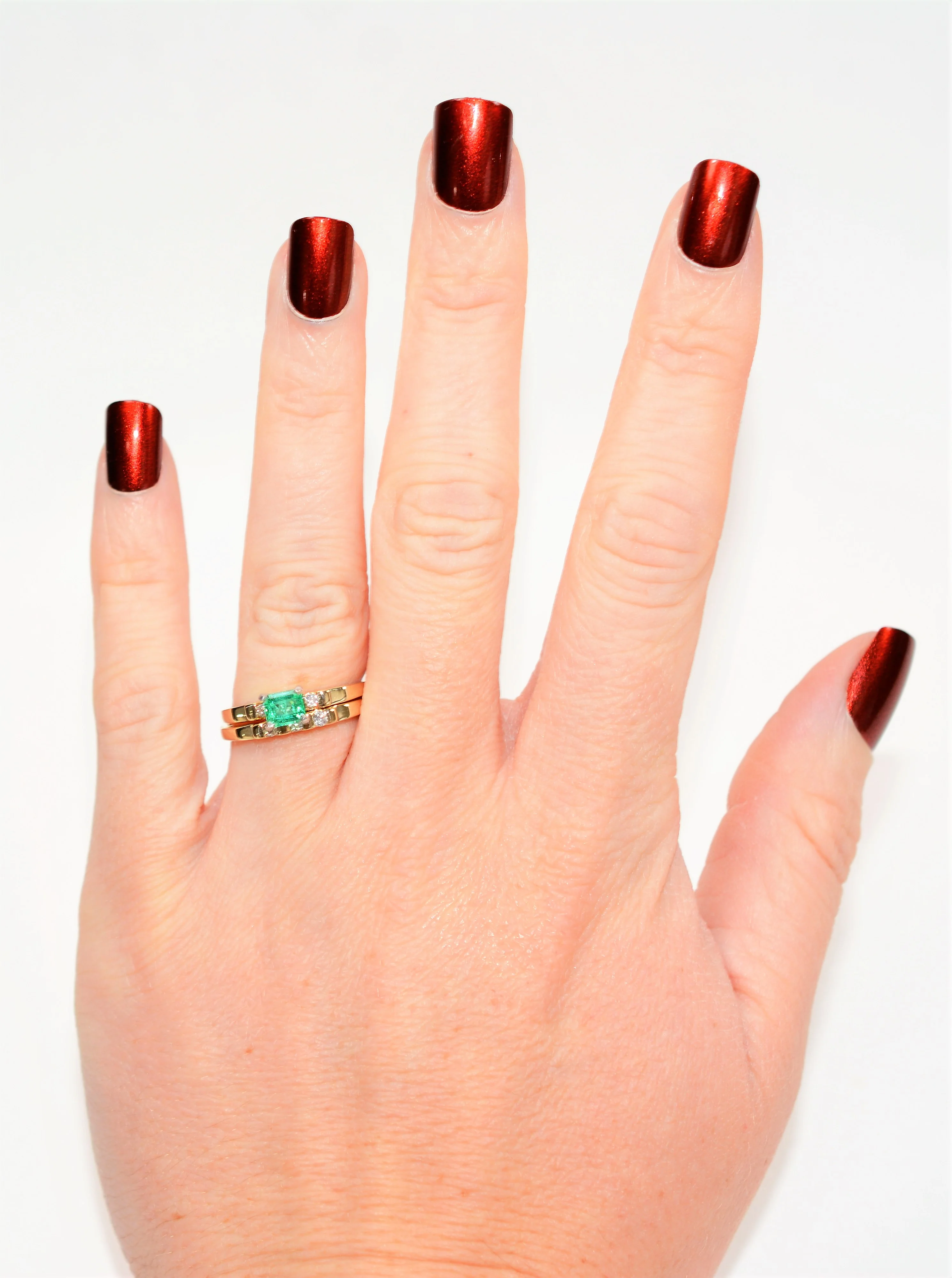 Natural Colombian Emerald & Diamond Wedding Ring Set 14K Solid Gold .63tcw Bridal Jewelry Engagement Ring Wedding Band Promise Ring Jewelry - Image 2