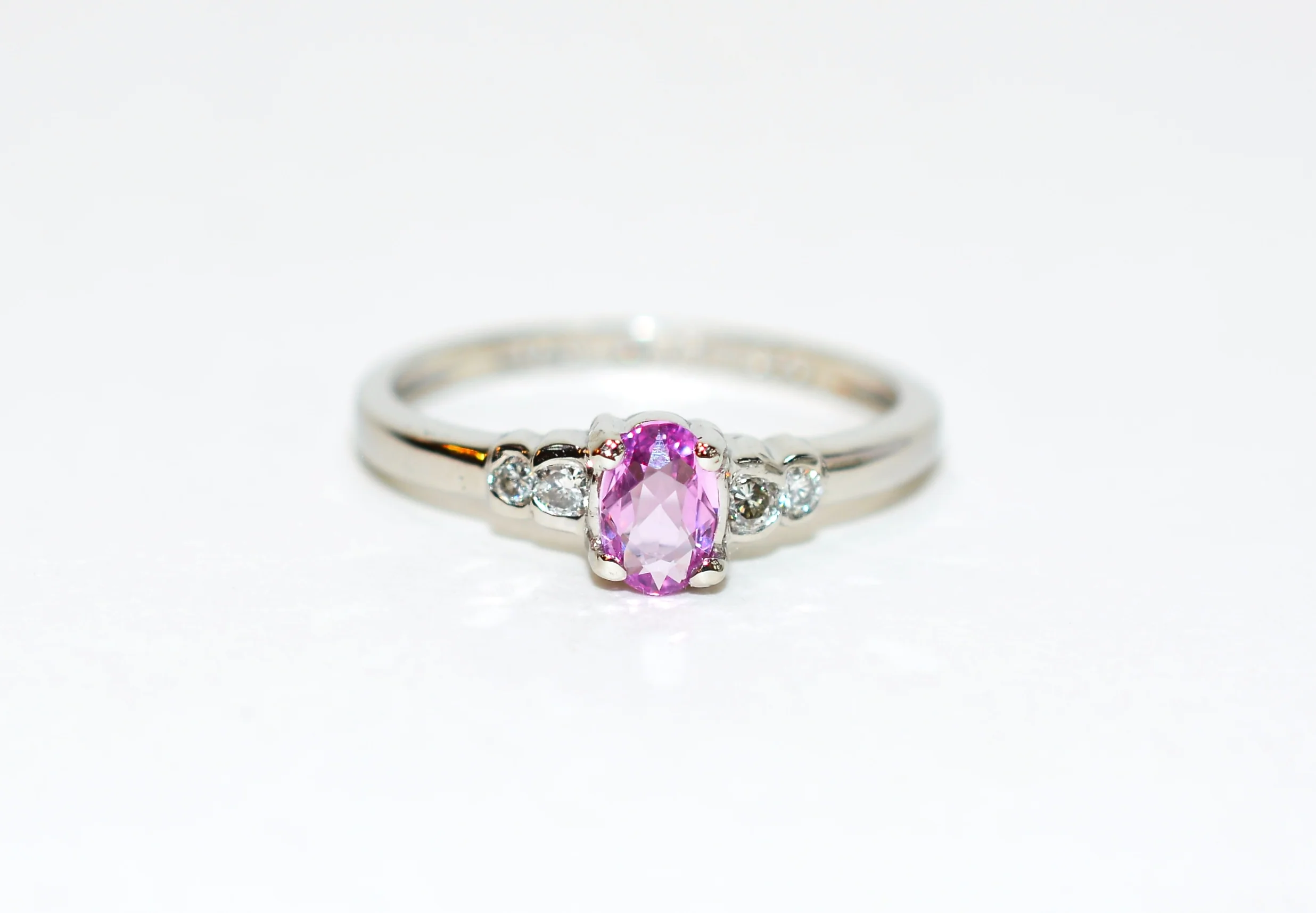 LeVian Natural Padparadscha Sapphire & Diamond Ring Solid Platinum .49tcw Ceylon Ring Sapphire Ring Designer Ring Engagement Ring Pink Ring