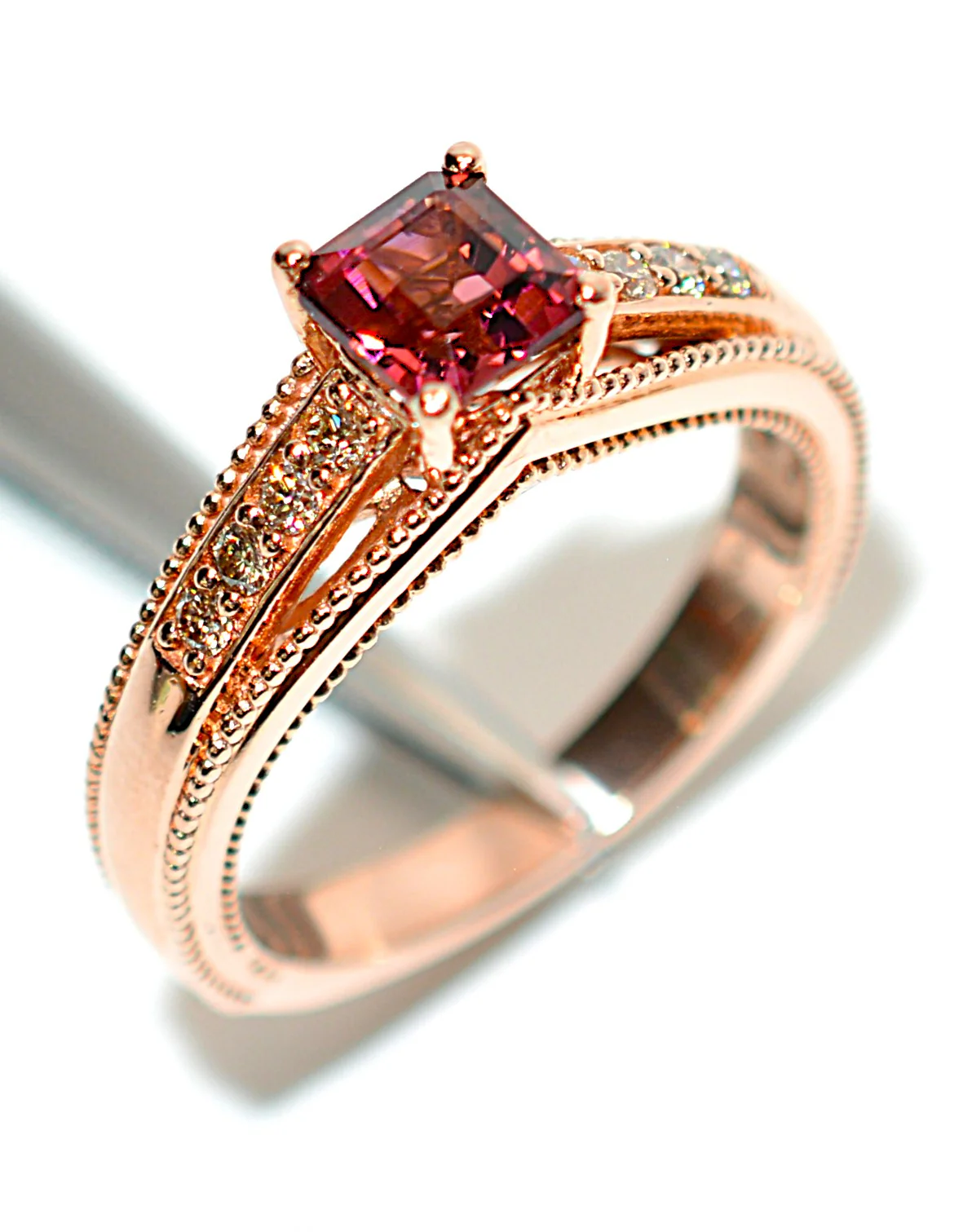 LeVian Natural Rubellite & Diamond Ring 14K Rose Gold 1.00tcw Pink Tourmaline Ring Statement Birthstone Ring Gemstone Ring Designer Estate - Image 4