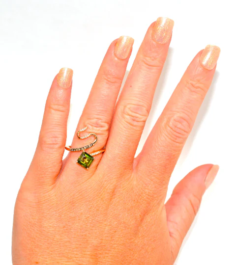 LeVian Natural Sphene & Diamond Ring 14K Solid Rose Gold 1.72tcw Titanite Ring Sphene Ring Snake Ring Designer Ring LeVian Bridal Statement - Image 2