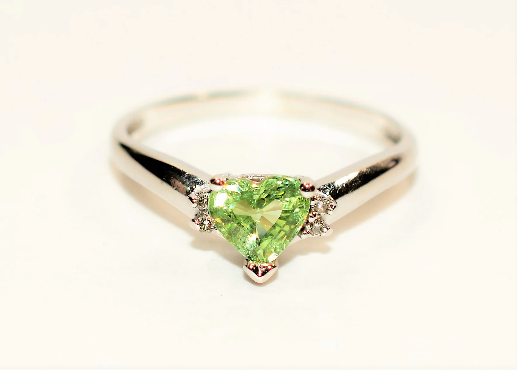Natural Merelani Mint Garnet & Diamond Ring 14K Solid White Gold 1.14tcw Heart Ring Engagement Ring Wedding Ring Green Ring Bridal Jewelry