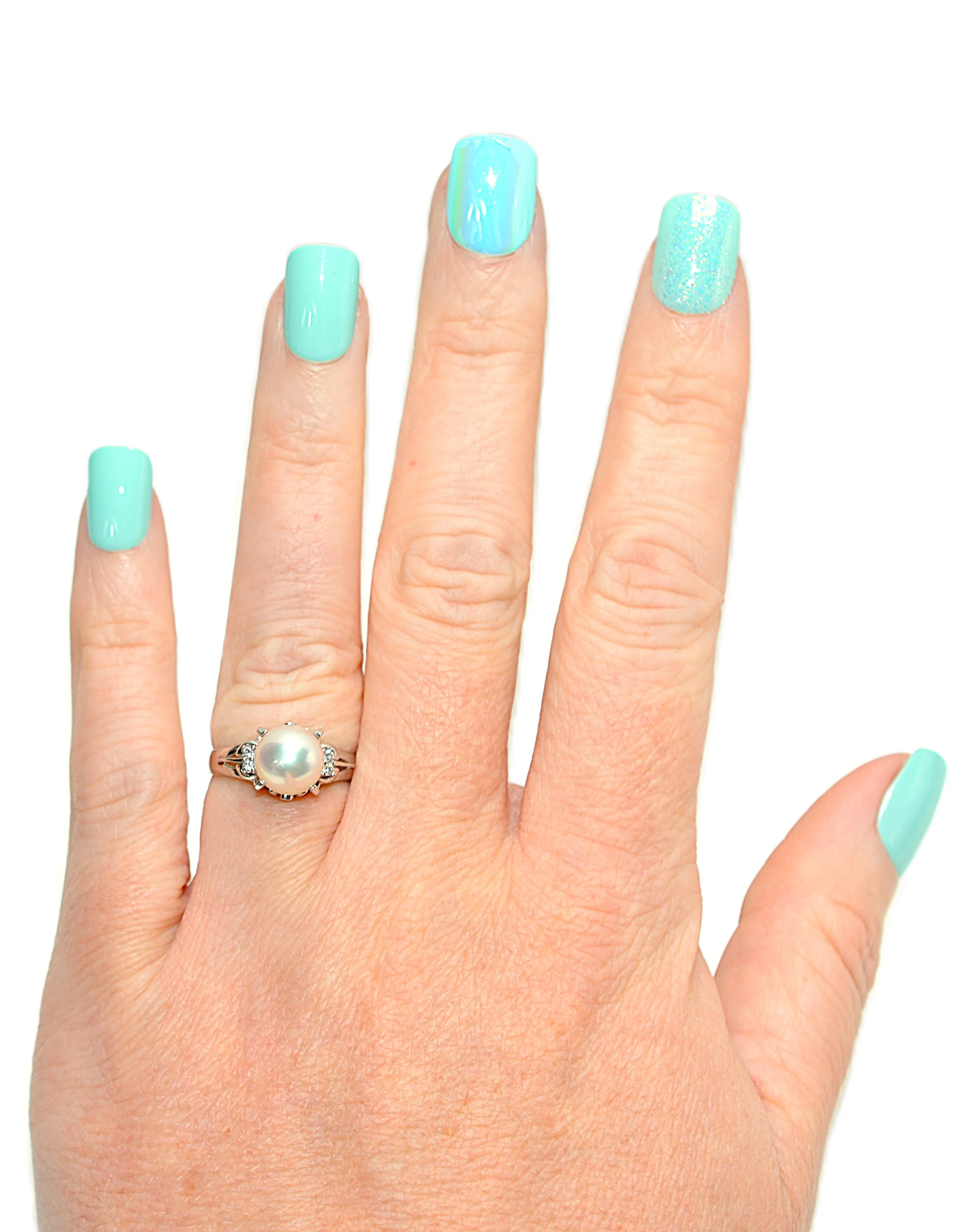 Natural Akoya Pearl & Diamond Ring PT900 Platinum .04tcw Gemstone Ring Birthstone Ring Statement Ring Estate Jewelry - Image 2