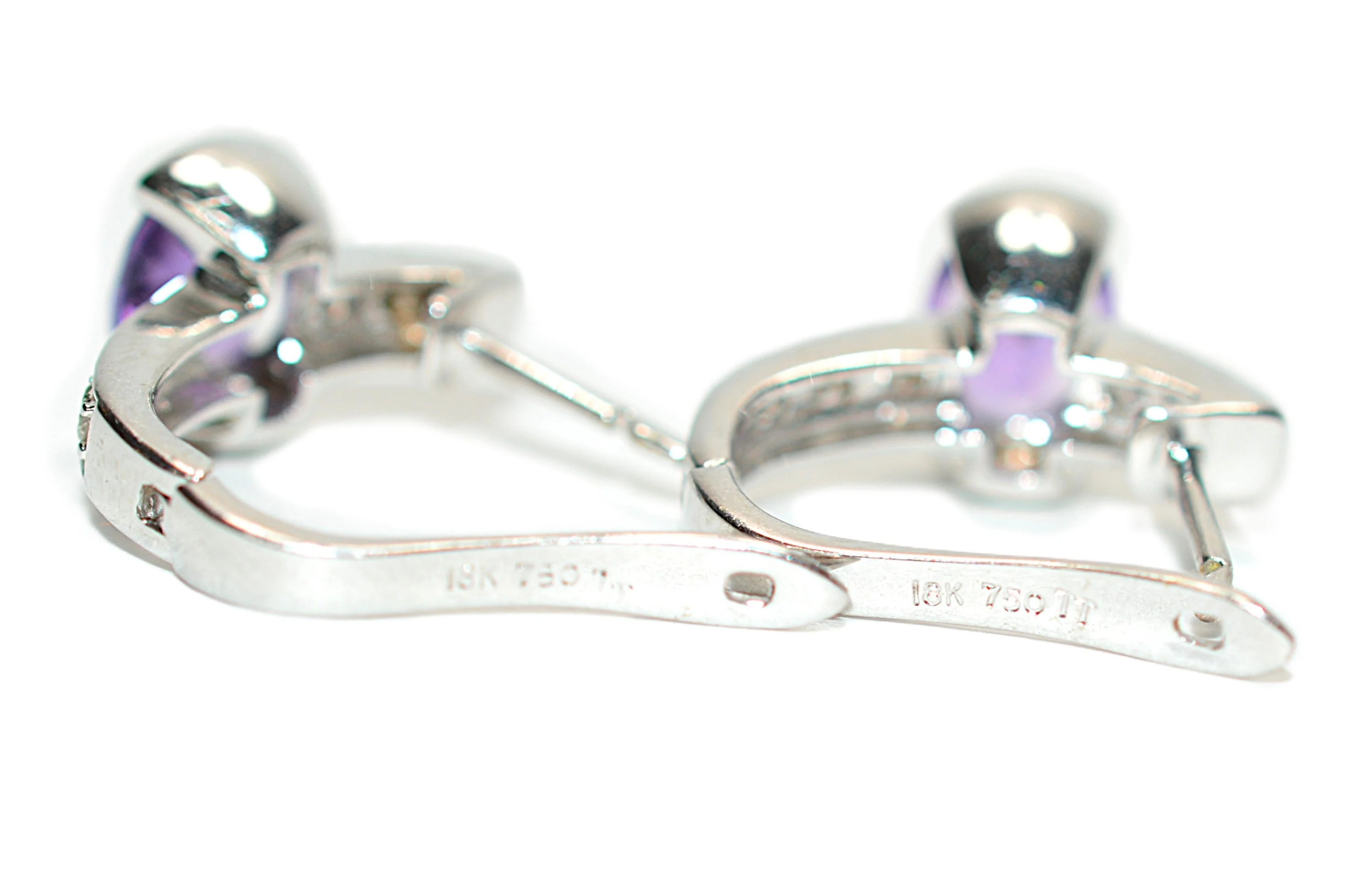 Natural Amethyst & Diamond Earrings 18K Solid White Gold 2.08tcw Hoop Earrings Cocktail Earrings Statement Earrings Womens Earrings Huggies - Image 5