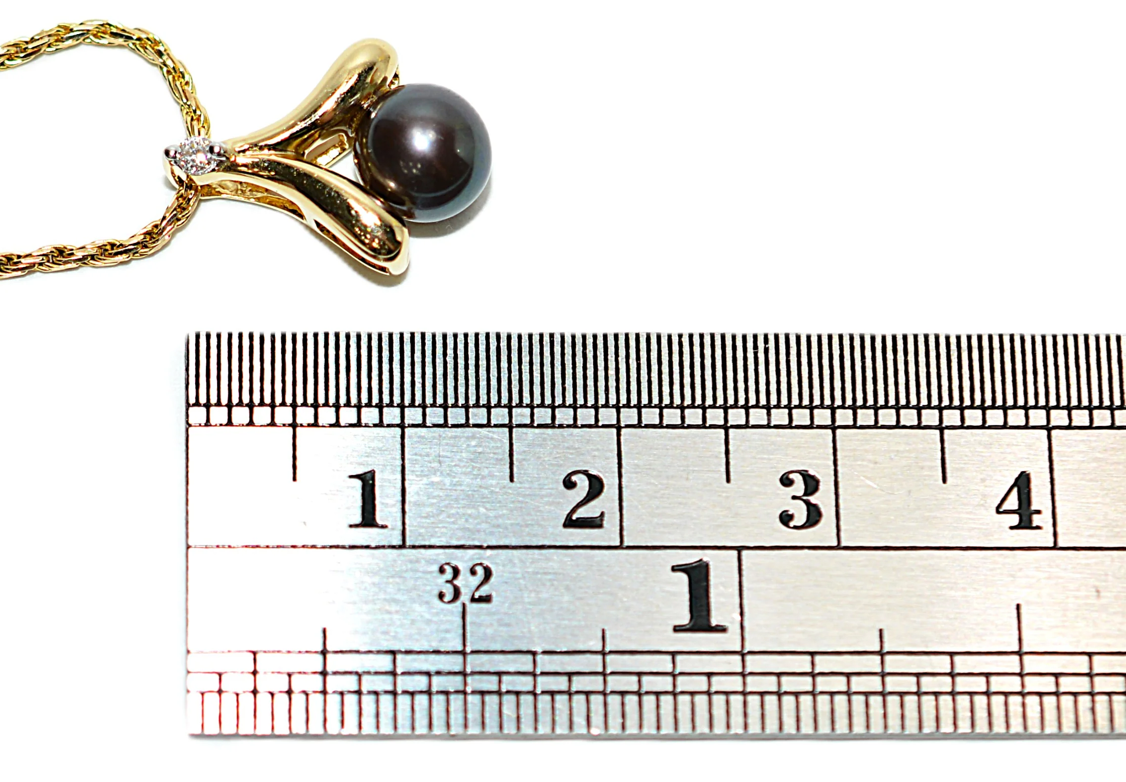 Natural Black Tahitian Pearl & Diamond Necklace 14K Gold .02tcw Black Pearl Pendant Estate Necklace Vintage Necklace October Birthstone Gem - Image 10