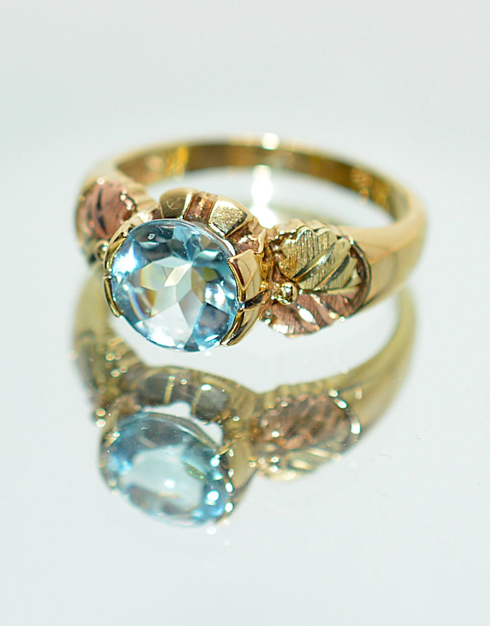Natural Blue Topaz Ring 10K Solid Gold 2.01ct Black Hills Gold Ring Boho Leaf Vine Nature Ring Birthstone Ring Made in America South Dakota - Image 16