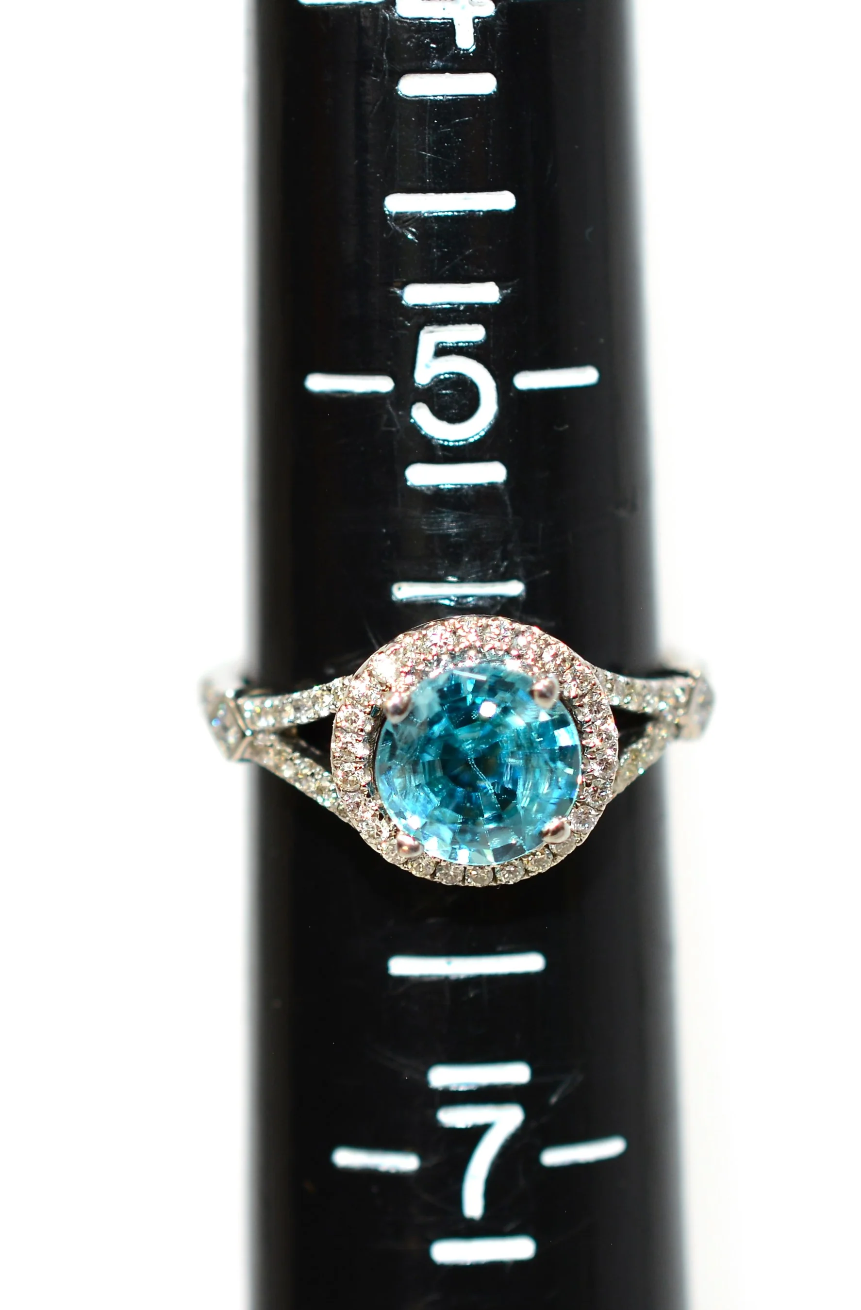 Natural Blue Zircon & Diamond Ring 14K Solid White Gold 2.12tcw Engagement Ring Wedding Ring Cocktail Ring Gemstone Ring Birthstone Ring - Image 9