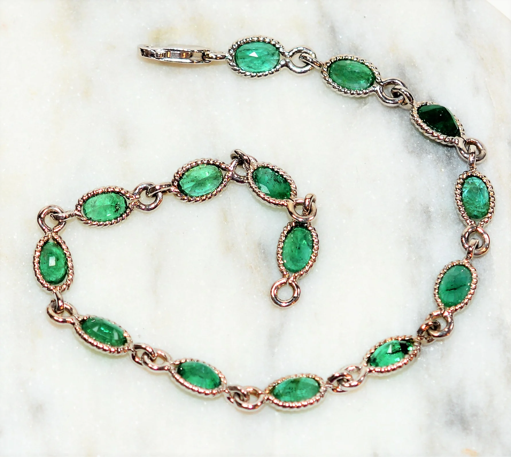 Natural Colombian Emerald Bracelet 14K Solid White Gold 7.98tcw Tennis Bracelet May Birthstone Bracelet Green Bracelet Vintage Bracelet - Image 7