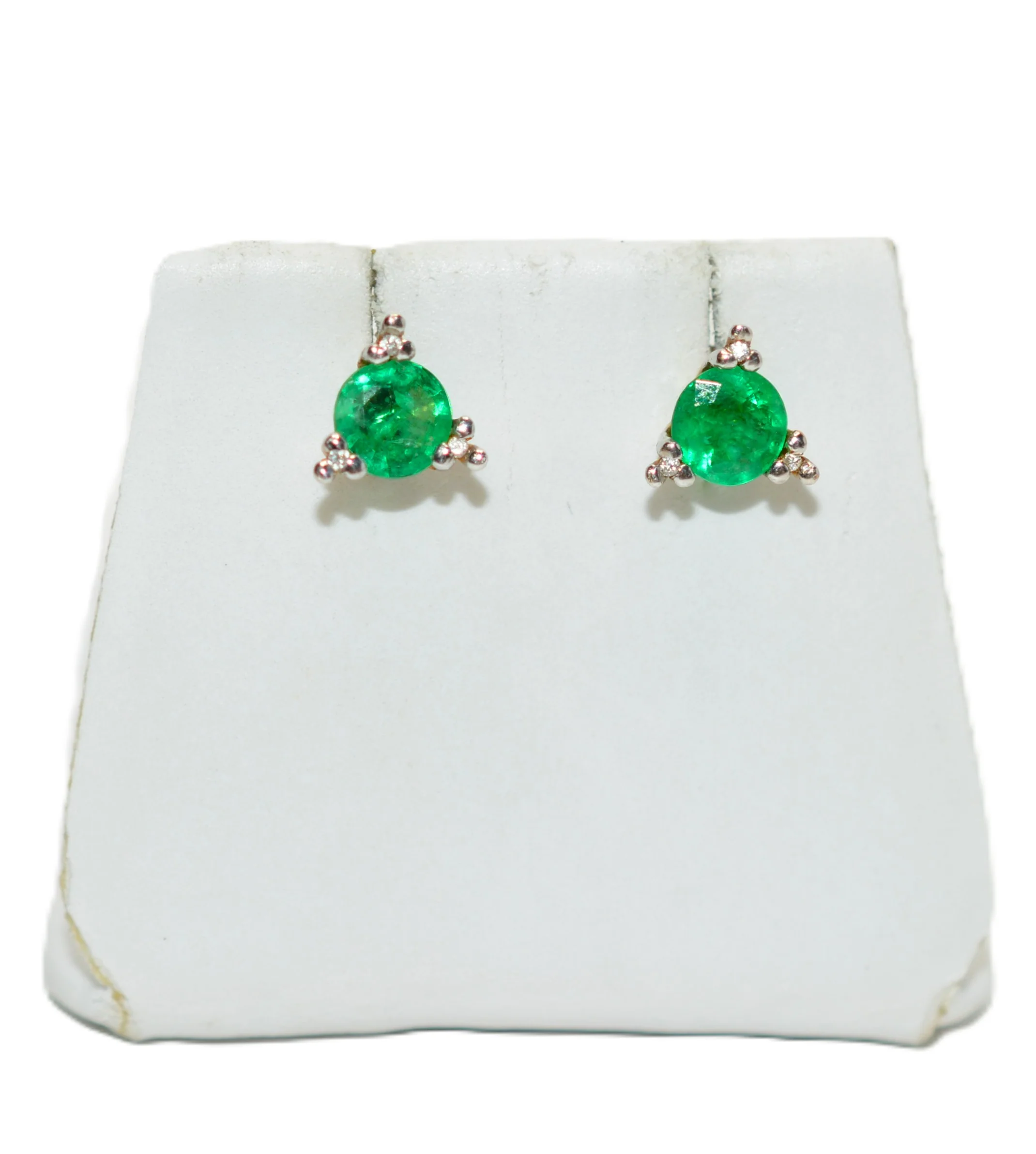 Natural Colombian Emerald & Diamond Earrings 14K Solid Gold .94tcw May Birthstone Earrings Stud Earrings Vintage Earrings Statement Earrings - Image 5