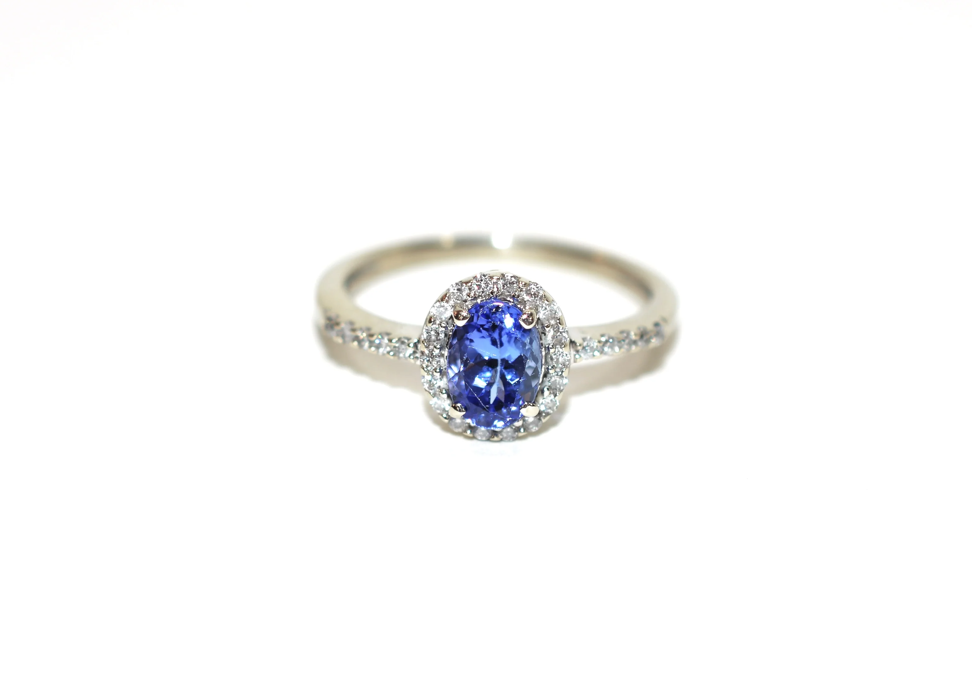 Natural D'Block Tanzanite & Diamond Ring 10K Solid White Gold 1.08tcw Engagement Ring Wedding Ring Birthstone Ring Cocktail Ring Bridal