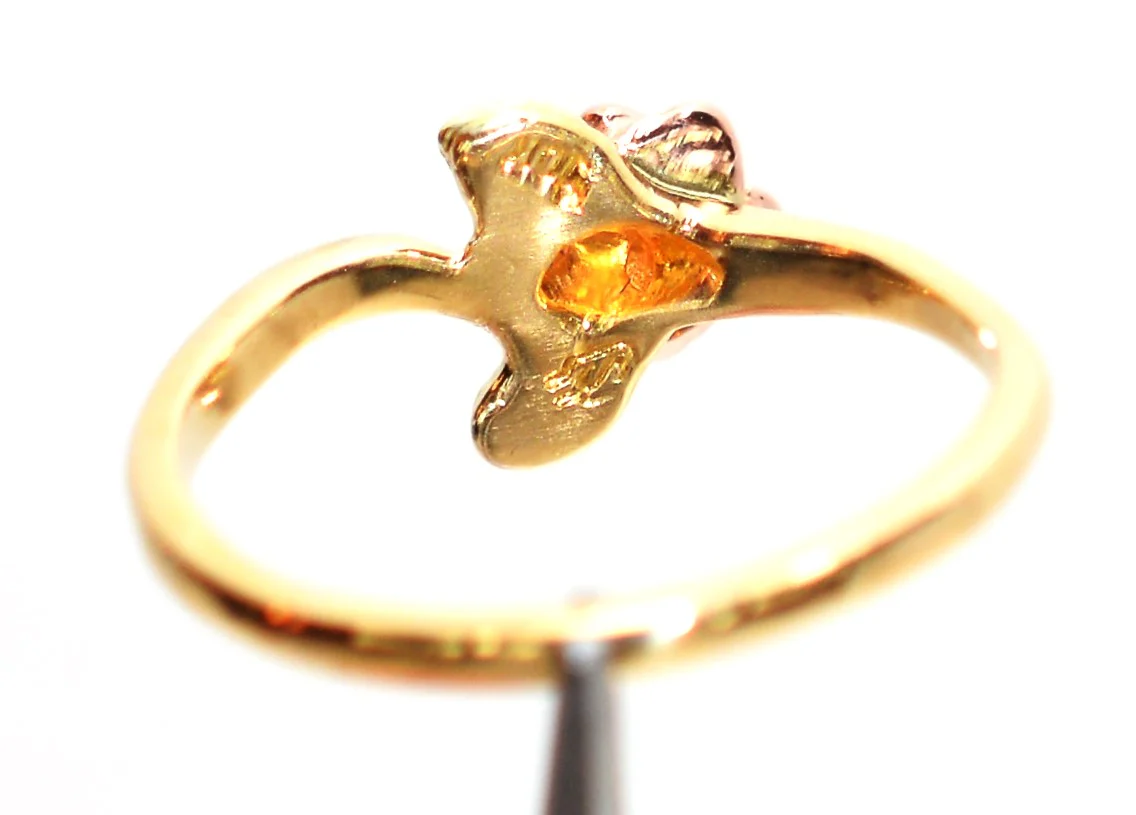 Natural Diamond Ring 10K Solid Gold Black Hills Gold .01ct Rose Ring Women's Ring Ladies Ring Solitaire Ring Flower Ring Nature Ring Estate - Image 7