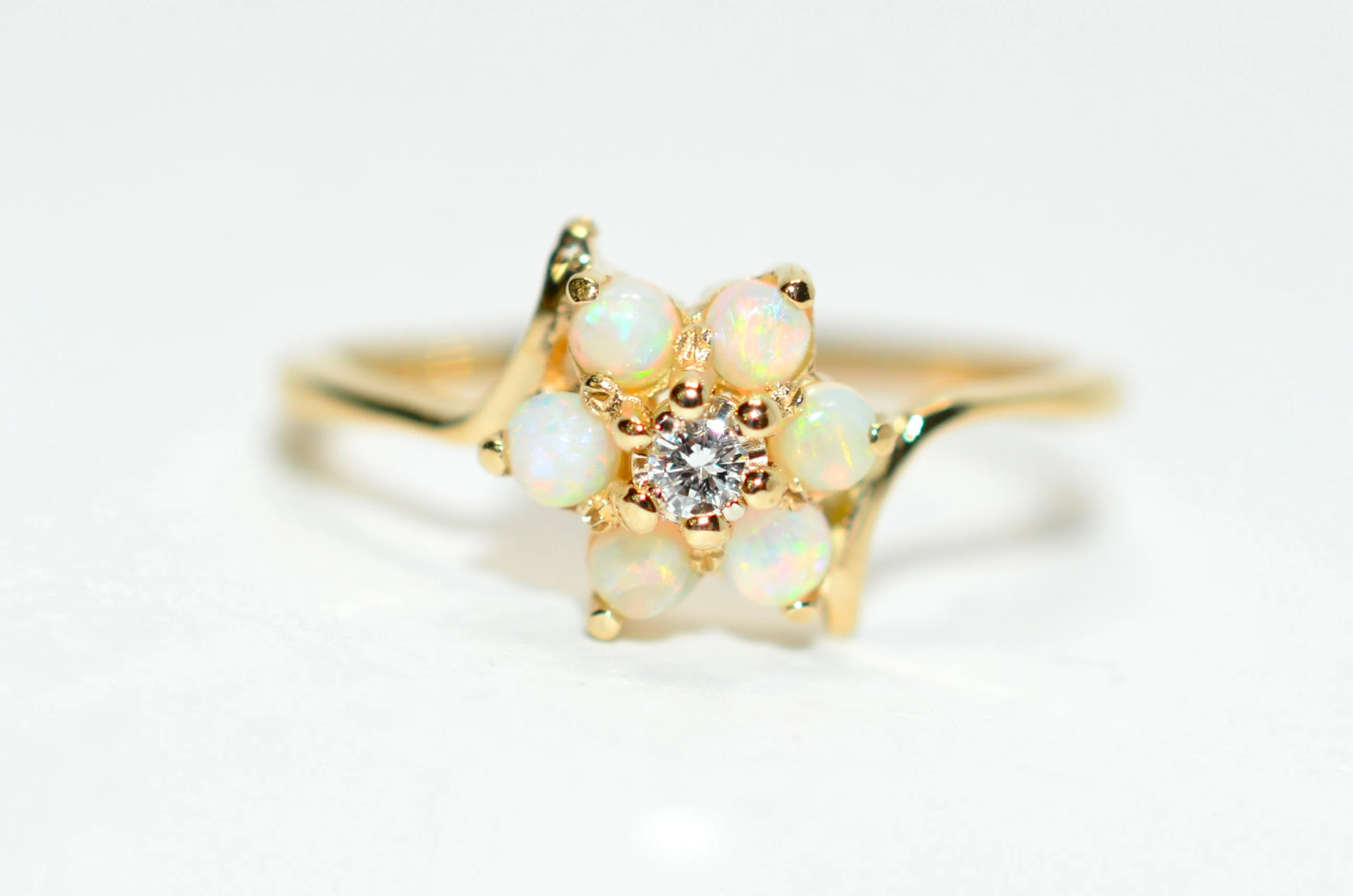 Natural Ethiopian Opal & Diamond Ring 10K Solid Gold .15tcw Gemstone Ring Opal Ring October Birthstone Ring Cocktail Ring Engagement Ring