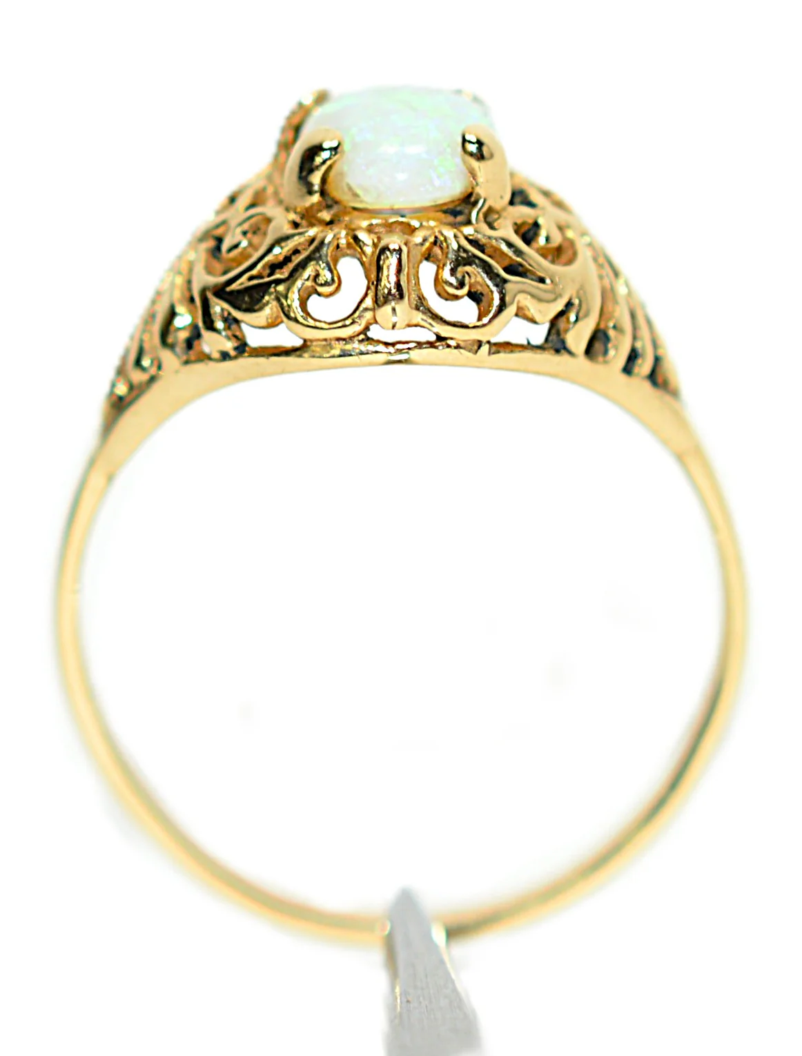 Natural Ethiopian Opal Ring 14K Solid Gold Filigree Ring Solitaire Gemstone Ring October Birthstone Ring Antique Ring Vintage Estate - Image 3