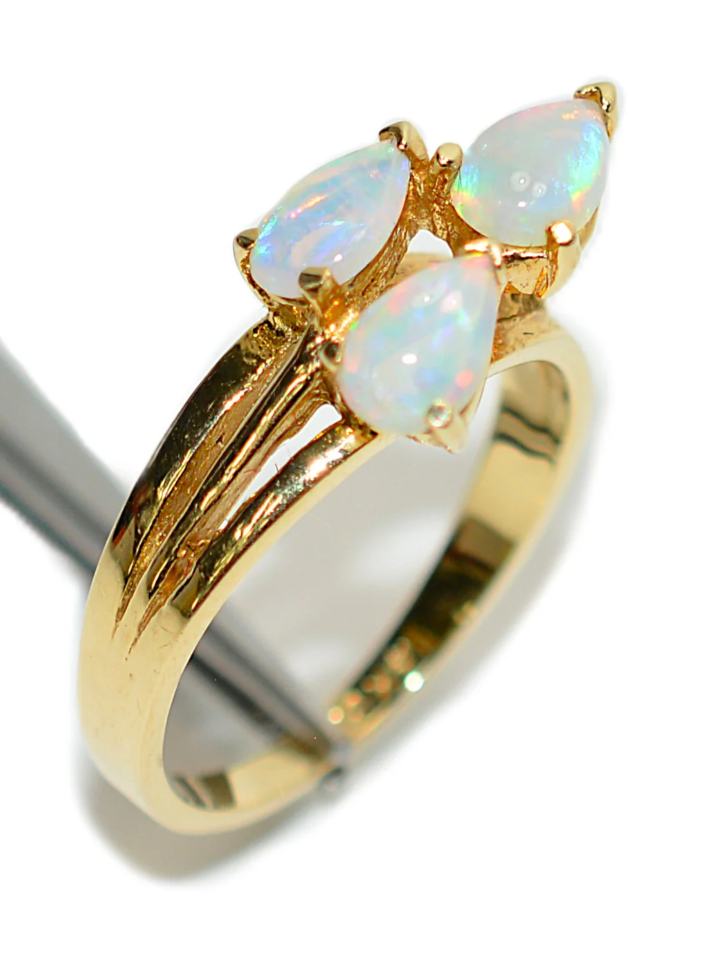 Natural Ethiopian Opal Ring 14K Solid Gold .90tcw Multistone October Birthstone Ring - Image 4