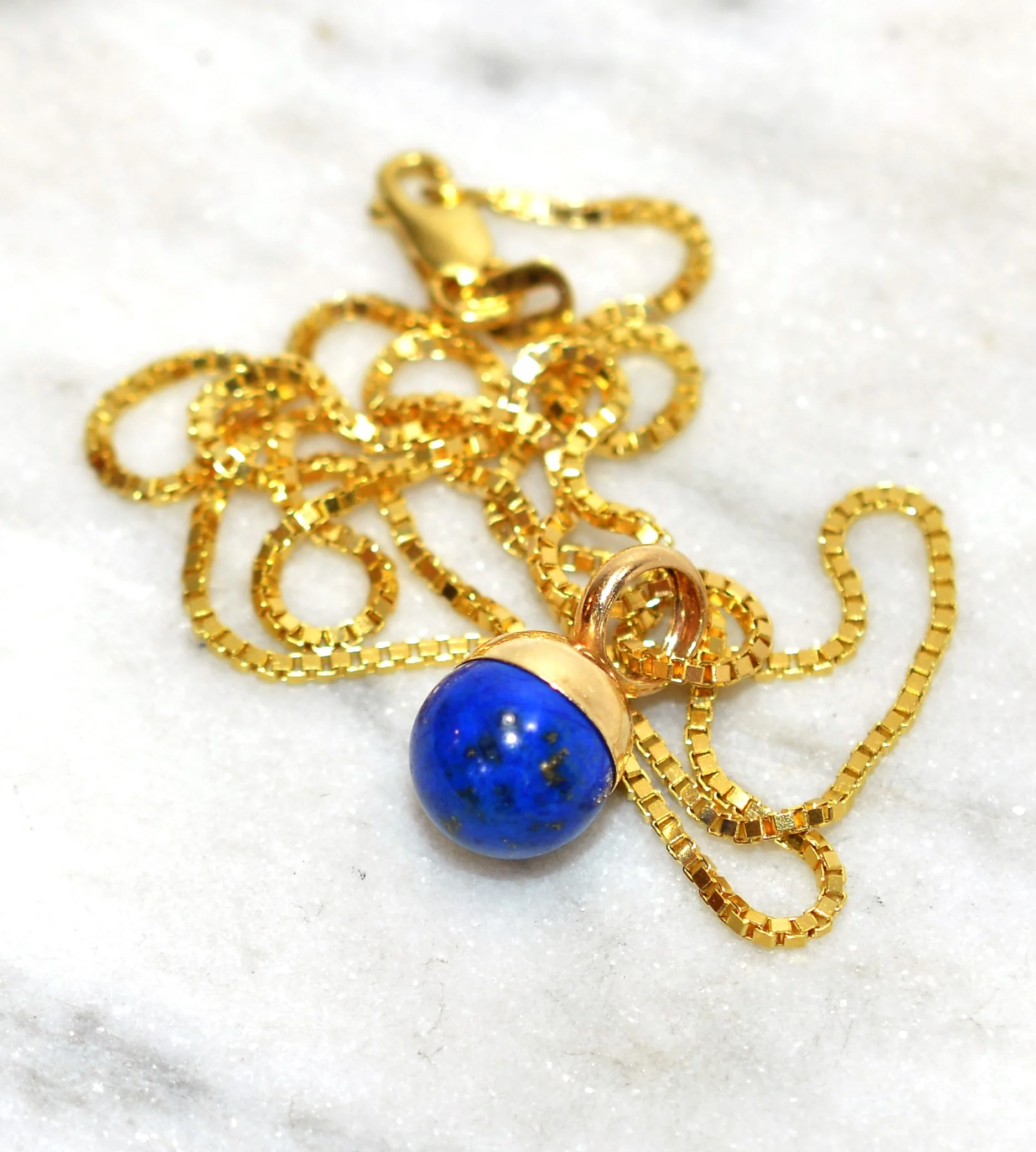 Natural Lapis Lazuli Necklace 14K Solid Gold Pendant Estate Jewellery Vintage Necklace Ladies Womens Fine Birthstone Blue Gemstone Solitaire - Image 12