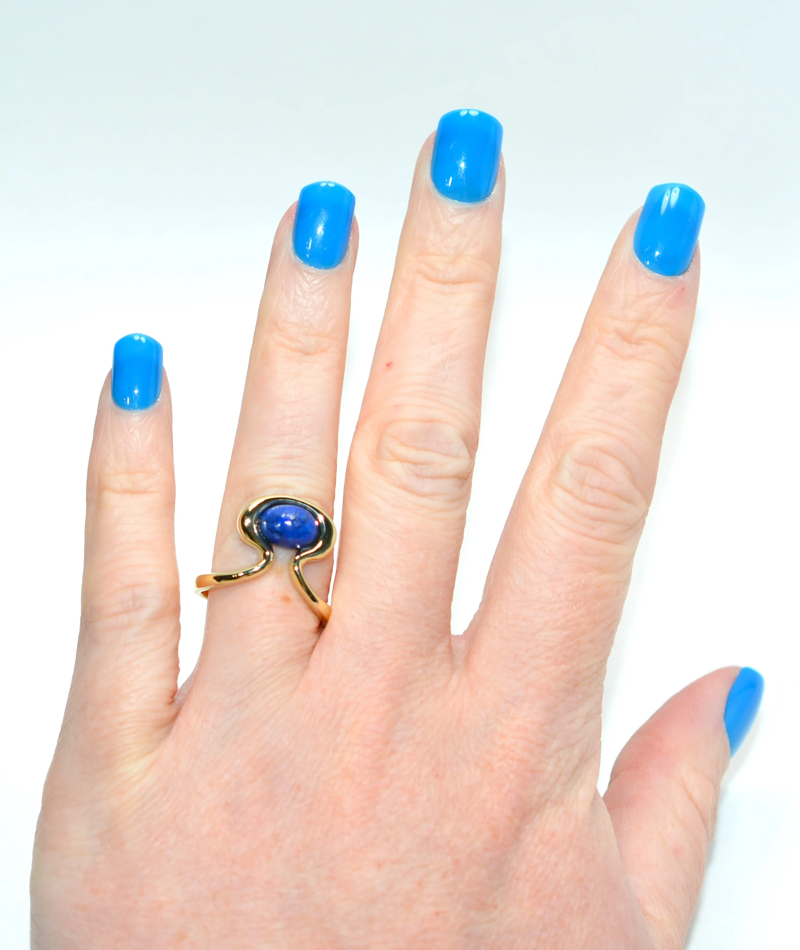 Natural Lapis Lazuli Ring Solid 14K Gold Blue Ring Statement Estate Ring Birthstone Gemstone Vintage Jewellery Womens Ladies Cocktail Ring - Image 2
