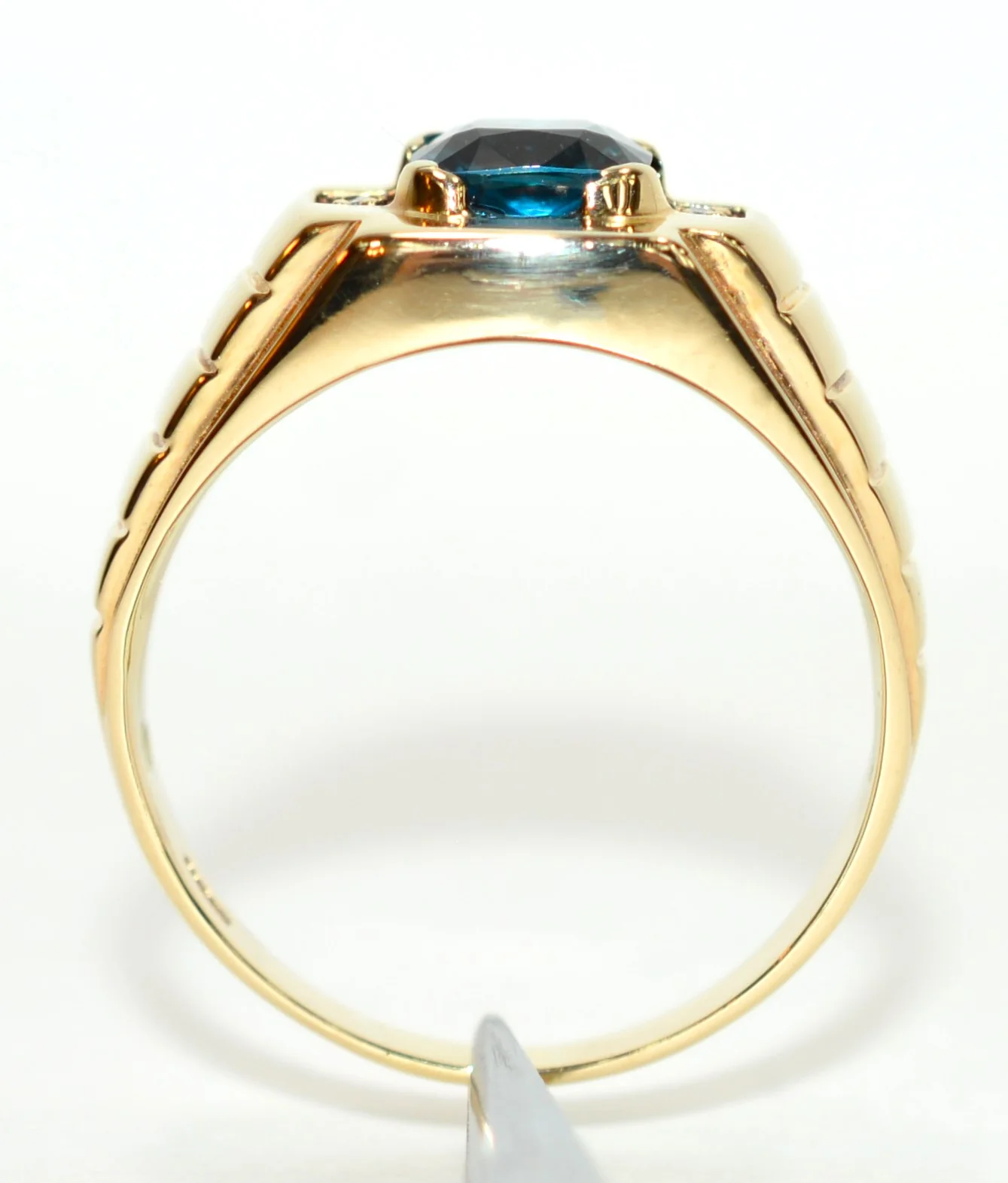 Natural London Blue Topaz & Diamond Ring 10K Solid Gold 1.46tcw Mens Ring March Birthstone Ring Statement Ring Estate Jewelry Topaz Ring - Image 2