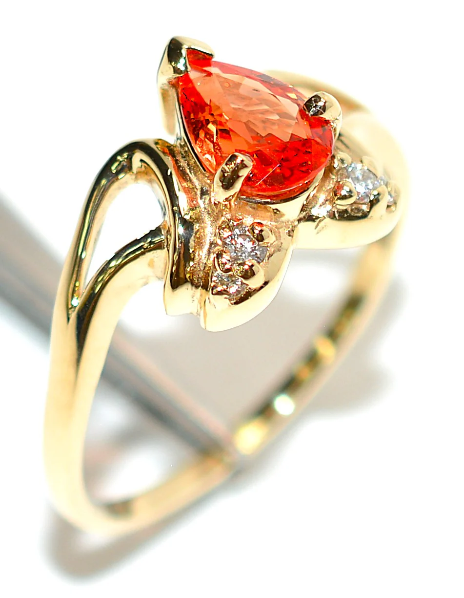Natural Padparadscha Sapphire & Diamond Ring 14K Gold .83tcw Promise Ring Ladies Statement Orange Gemstone Ring September Birthstone Pear - Image 4