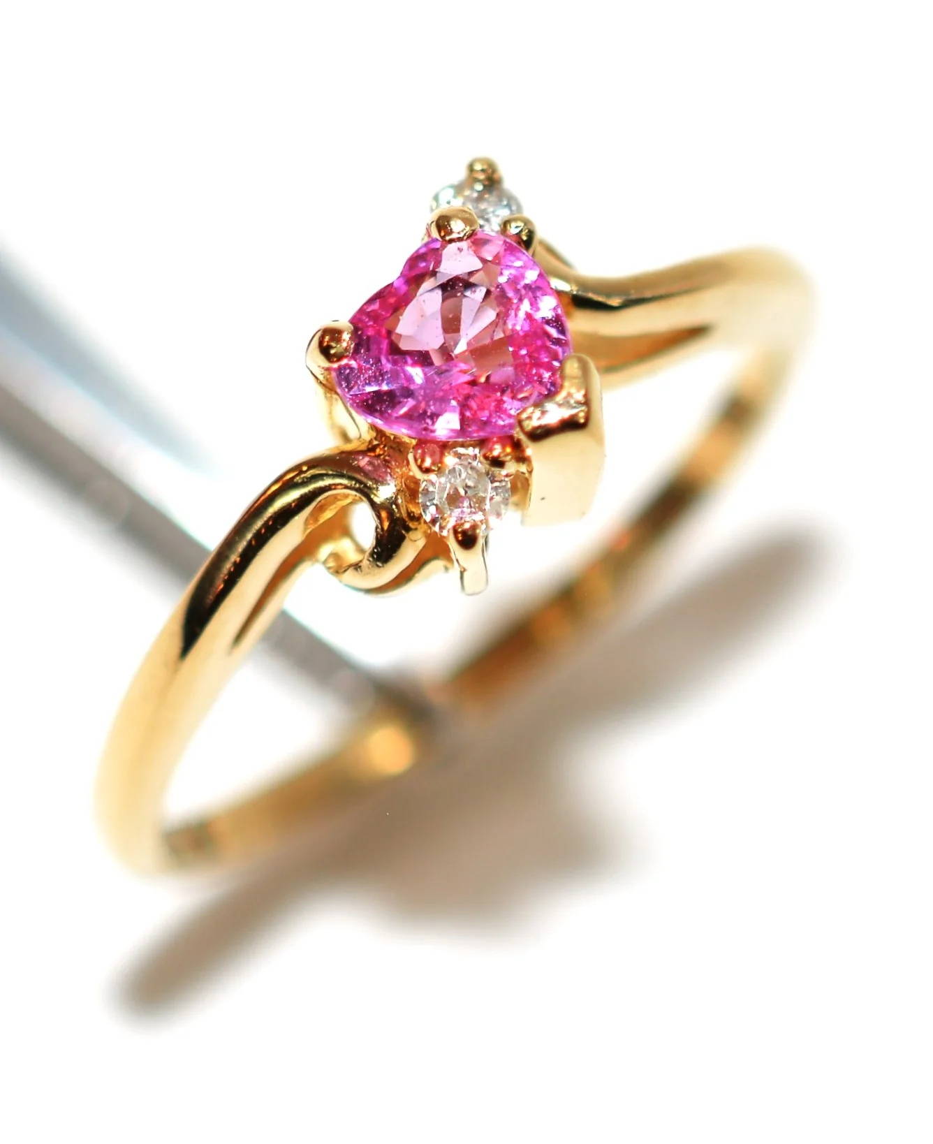Natural Padparadscha Sapphire & Diamond Ring 14K Solid Gold .68tcw Heart Ring Birthstone Ring Promise Ring Engagement Ring Bridal Jewelry - Image 4