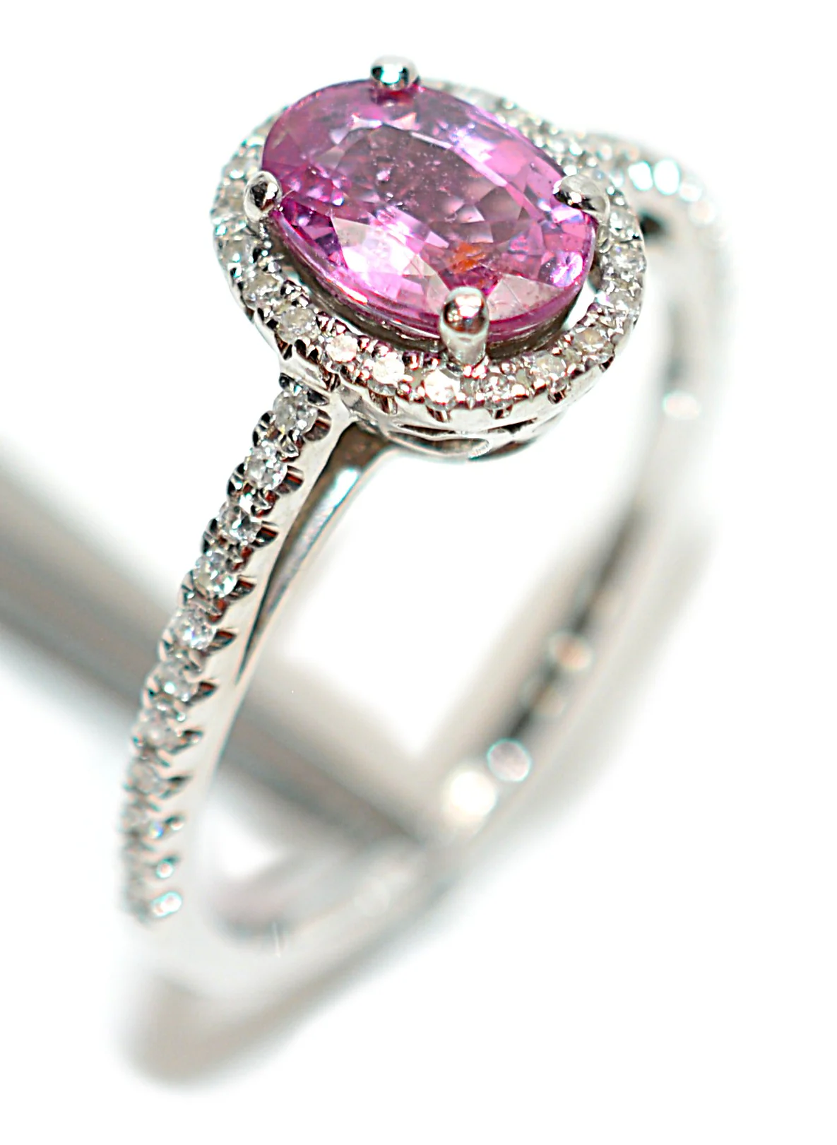Natural Padparadscha Sapphire & Diamond Ring 14K White Gold 1.40tcw Engagement Wedding Bridal Jewelry Pave Ring Bridal Promise Ring Pink Gem - Image 4