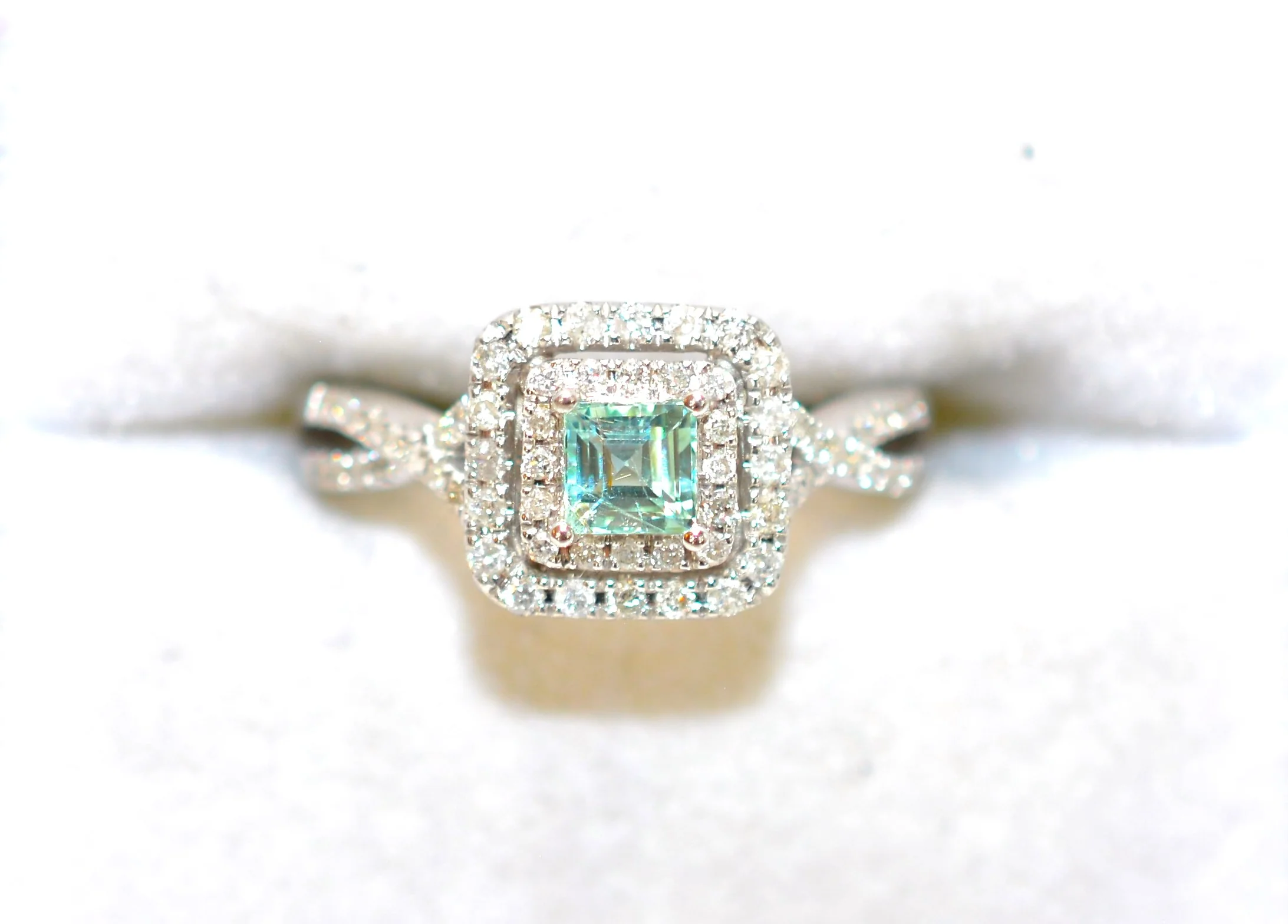 Natural Paraiba Tourmaline & Diamond Ring 10K White Gold .53tcw Blue Gemstone Engagement Bridal Wedding Cocktail Ring Statement Ring Estate - Image 5