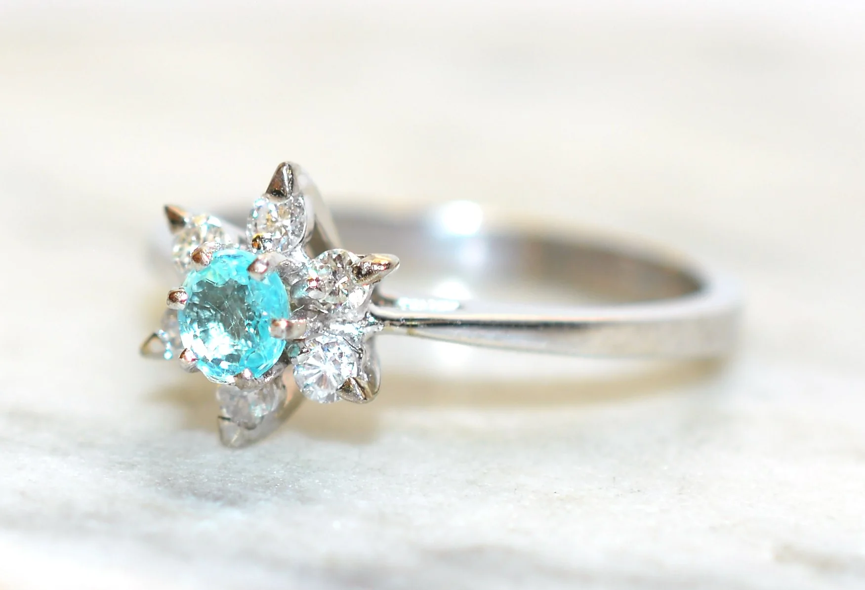 Natural Paraiba Tourmaline & Diamond Ring 14K Solid White Gold Ring .41tcw Women's Ring Ladies Ring Birthstone Ring Flower Ring Floral Ring - Image 6