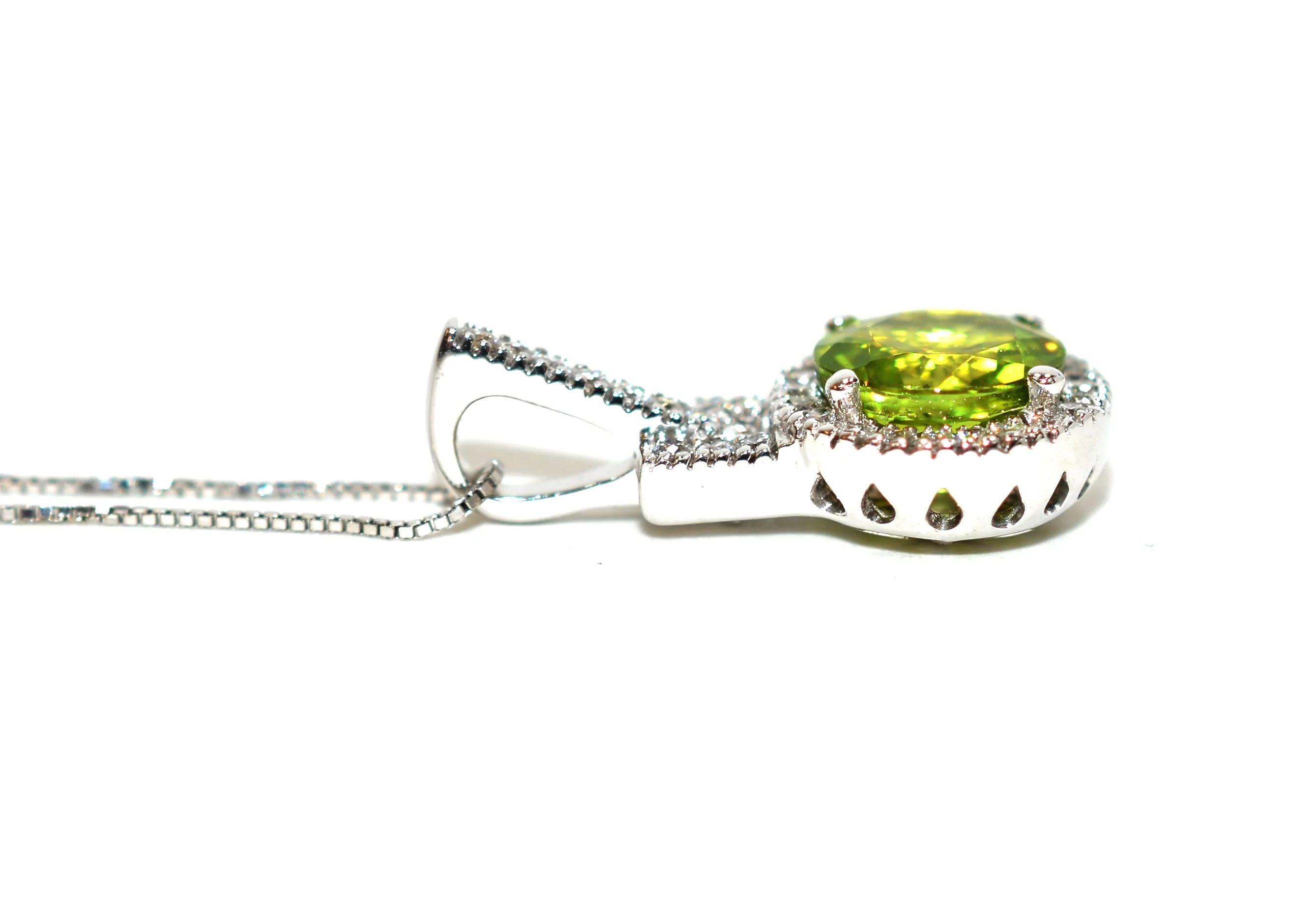 Natural Peridot & Diamond Pendant Necklace Earring Set 14K Solid White Gold 5.94tcw Birthstone Peridot Necklace Peridot Earrings Jewelry Set - Image 7
