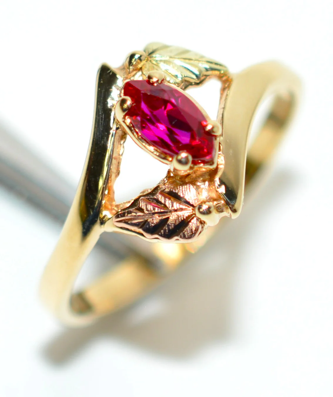 Natural Ruby Ring 10K Solid Gold .43ct Black Hills Gold Ring July Birthstone Tri Tone Gold Tri Colored Gold Solitaire Ring Boho Ring USA - Image 4