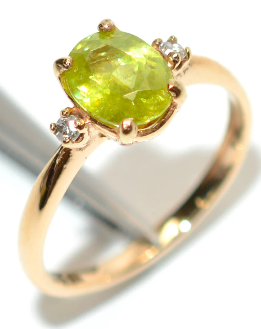 Natural Sphene & Diamond Ring 14K Solid Gold Ring 1.50tcw Gemstone Ring Titanite Ring Solitaire Ring Yellow Ring Green Ring Womens Ring Jewelry - Image 4