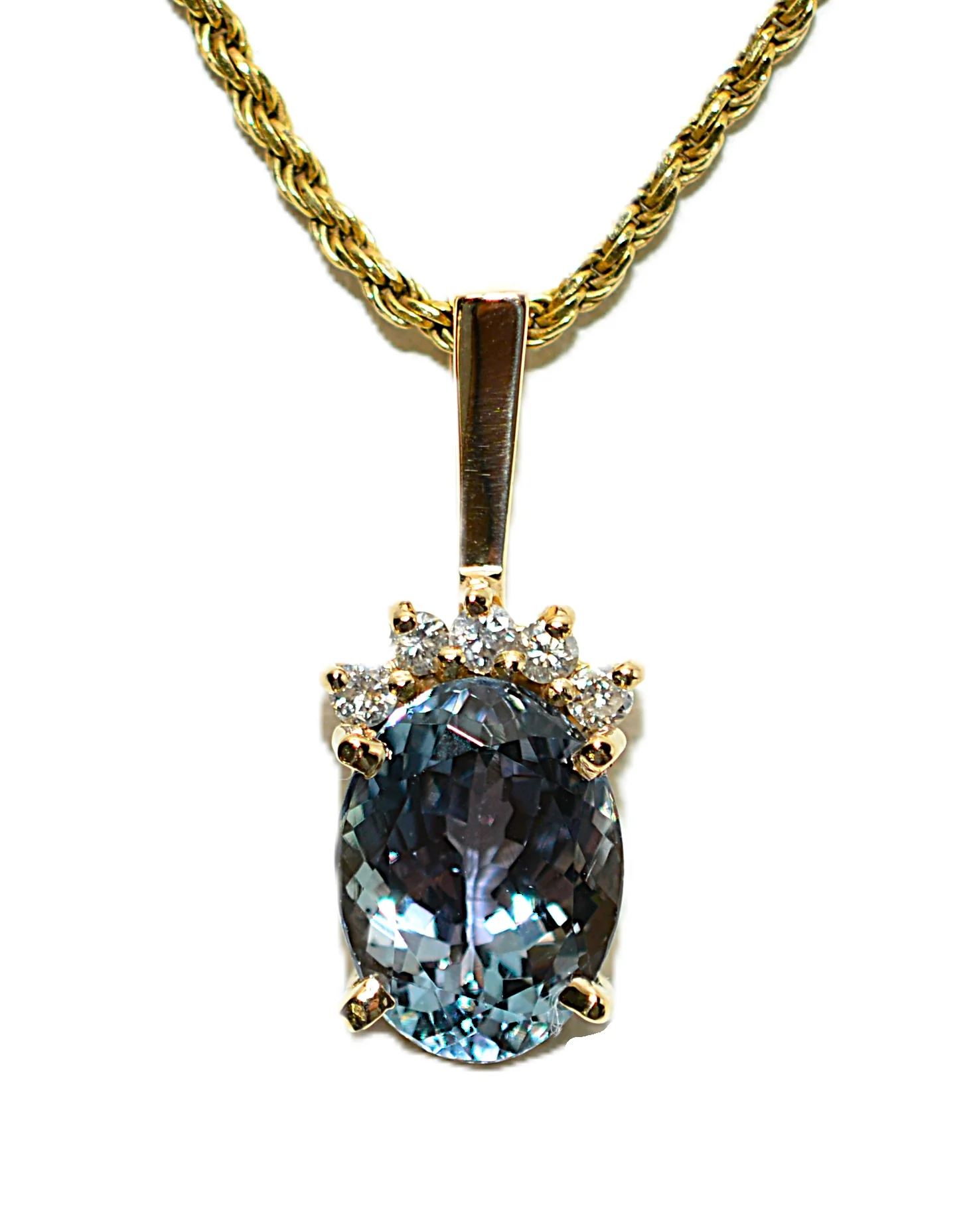 Natural Tanzanite & Diamond Necklace 14K Solid Gold 3.61tcw Tanzanite Necklace Designer Pendant Cocktail Necklace Statement Jewelry - Image 2
