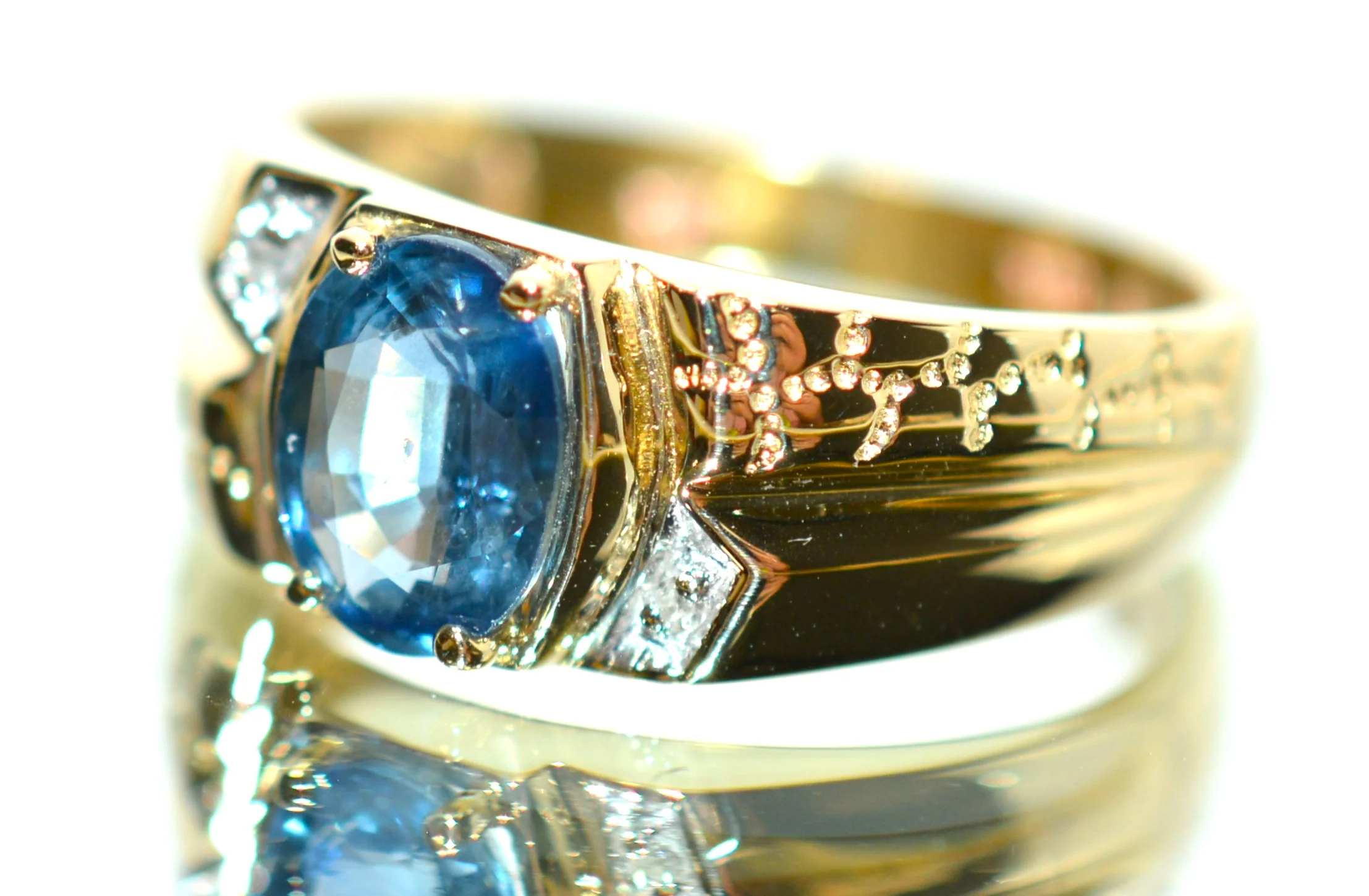 Natural Ceylon Sapphire & Diamond Ring 10K Solid Gold 1.52tcw Mens Ring Gents Ring Vintage Ring Cocktail Ring Blue Statement Ring Birthstone - Image 8