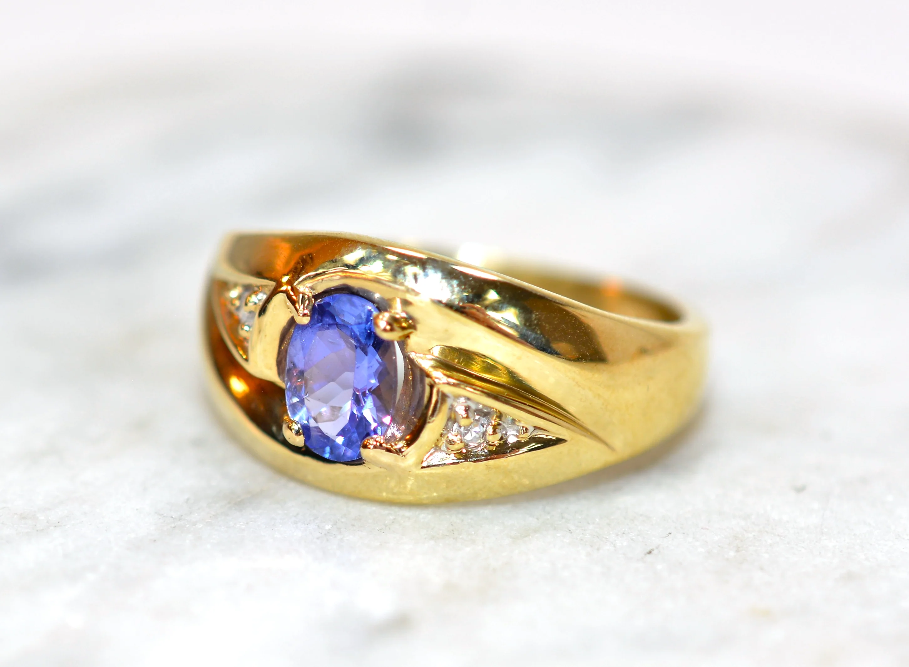 Natural Tanzanite & Diamond Ring 10K Solid Gold .89tcw Men's Ring Gentlemen's Ring Gents Ring Vintage Ring Cocktail Ring Statement Ring - Image 8