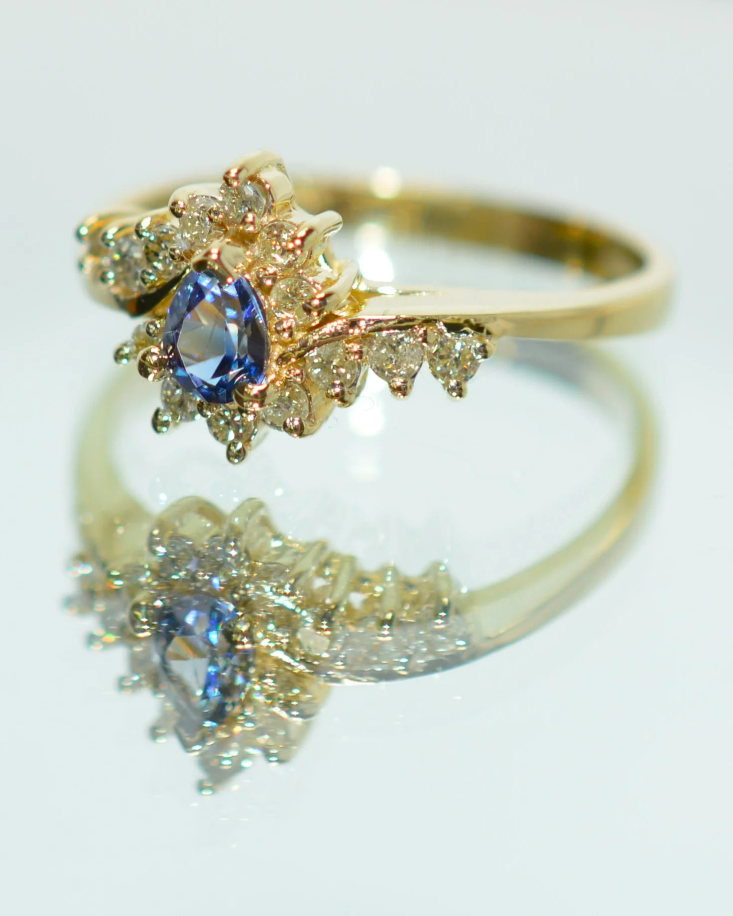 Natural Tanzanite & Diamond Ring 14K Solid Gold .49tcw Rare Gemstone Ring Blue Statement Ring Promise Ring Womens Ring Trillion Estate Ring - Image 8