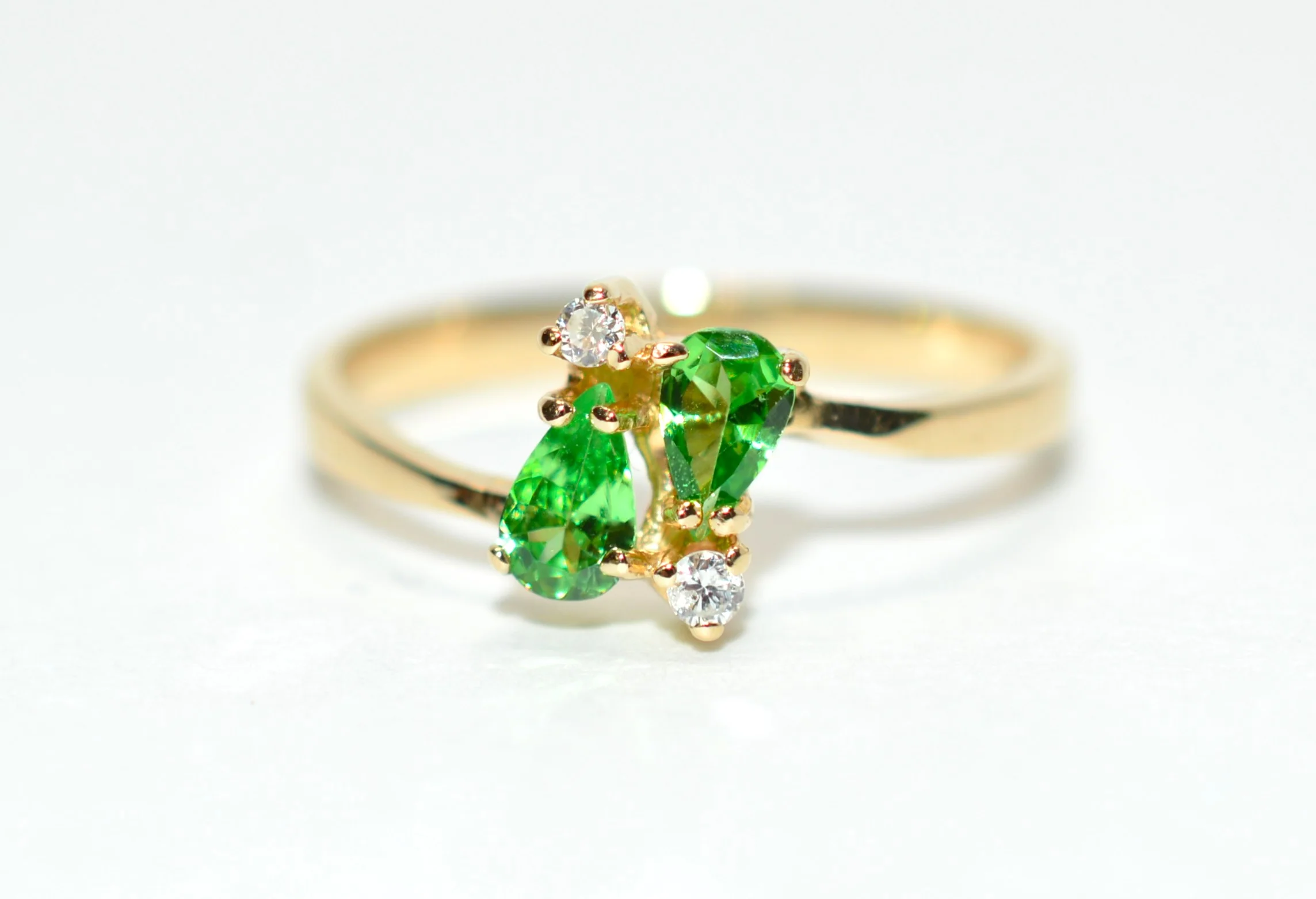 Natural Tsavorite Garnet & Diamond Ring 14K Solid Gold .43tcw Engagement Ring Green Gemstone Ring Pear January Birthstone Ring Garnet Ring