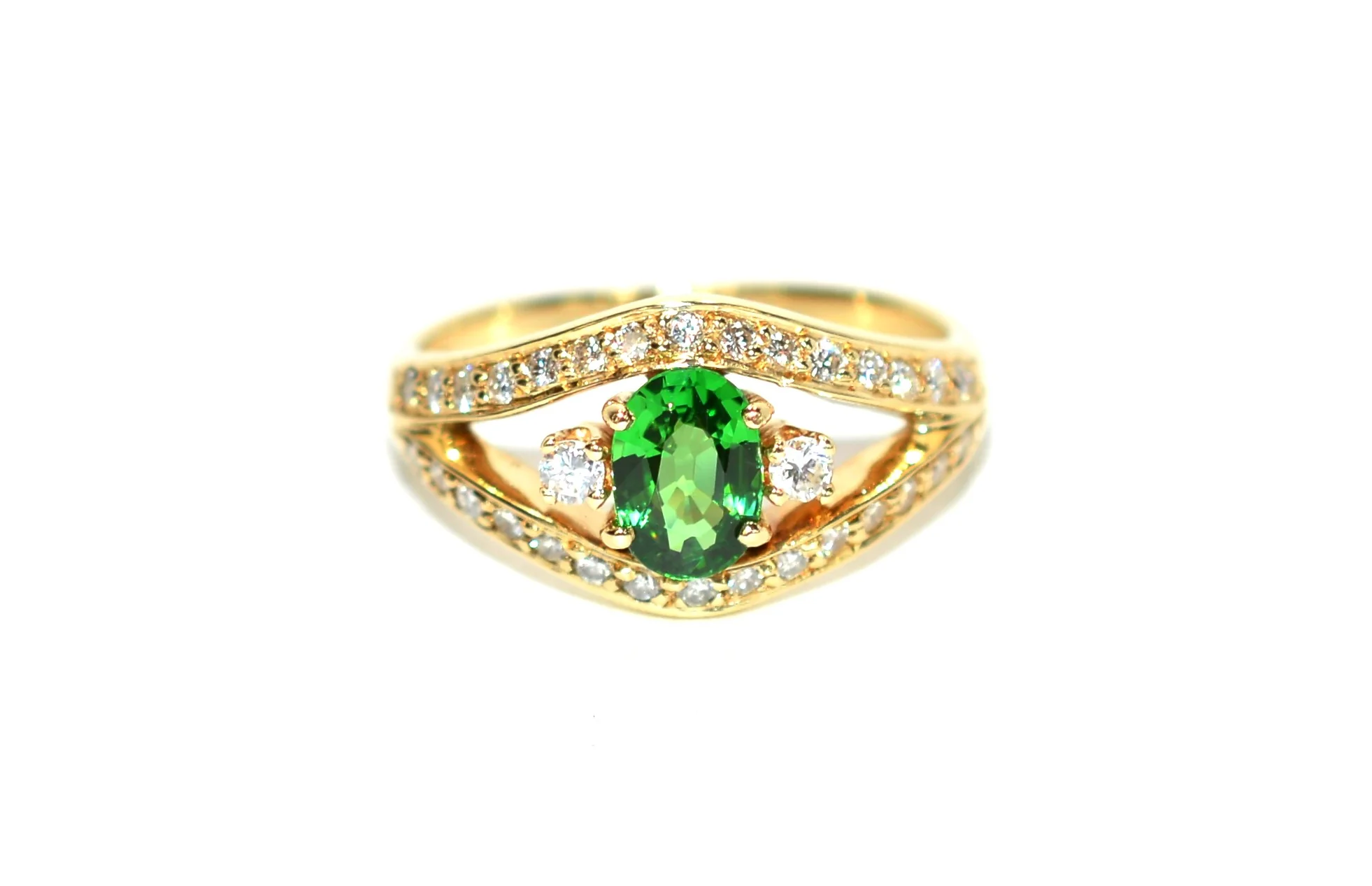Natural Tsavorite Garnet & Diamond Ring 14K Solid Gold Ring 1.05tcw Garnet Ring Green Ring Birthstone Ring Cocktail Ring Fine Statement Ring