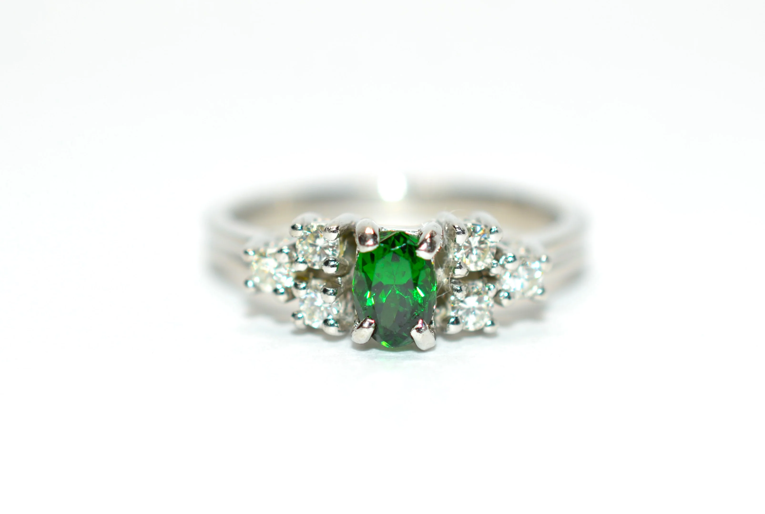 Natural Tsavorite Garnet & Diamond Ring Solid Platinum .75tcw Gemstone Ring Engagement Ring Women's Ring Wedding Ring Bridal Jewelry Green