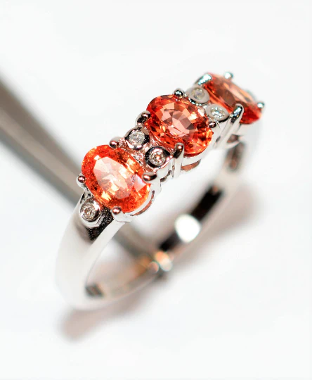 Natural Padparadscha Sapphire & Diamond Ring 14K Solid White Gold 2.07tcw Gemstone Ring September Birthstone Ring Band Ring Stackable Ring - Image 4
