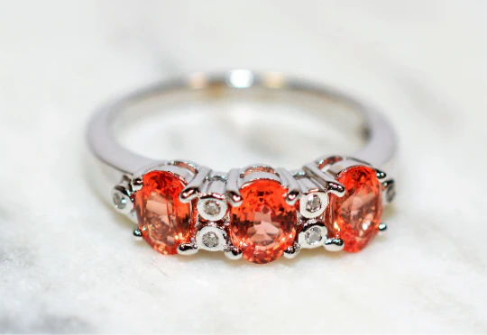 Natural Padparadscha Sapphire & Diamond Ring 14K Solid White Gold 2.07tcw Gemstone Ring September Birthstone Ring Band Ring Stackable Ring - Image 7