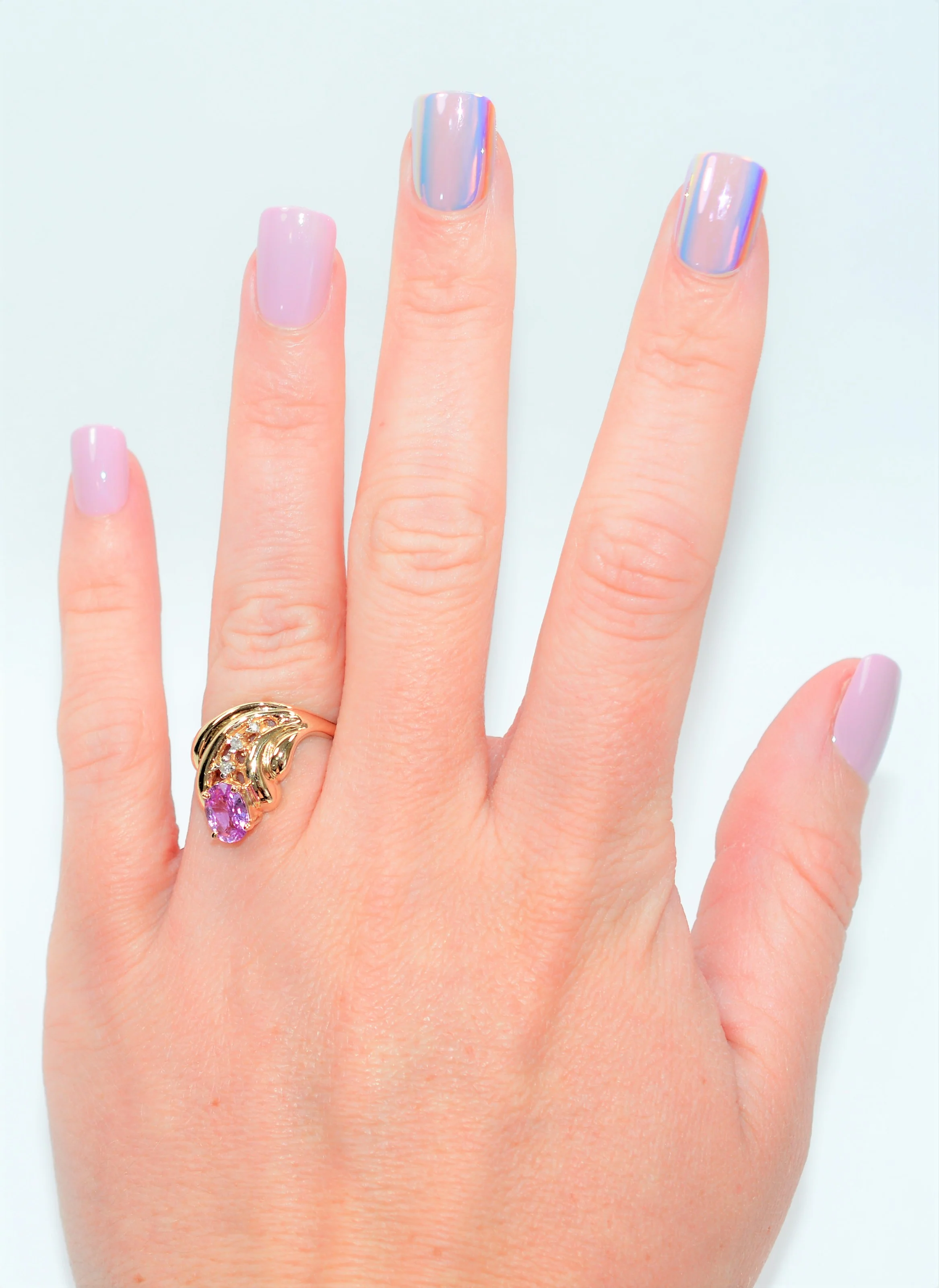 Natural Padparadscha Sapphire & Diamond Ring 14K Solid Gold .99tcw Cocktail Ring Statement Ring September Birthstone Ring Fine Vintage Ring - Image 2