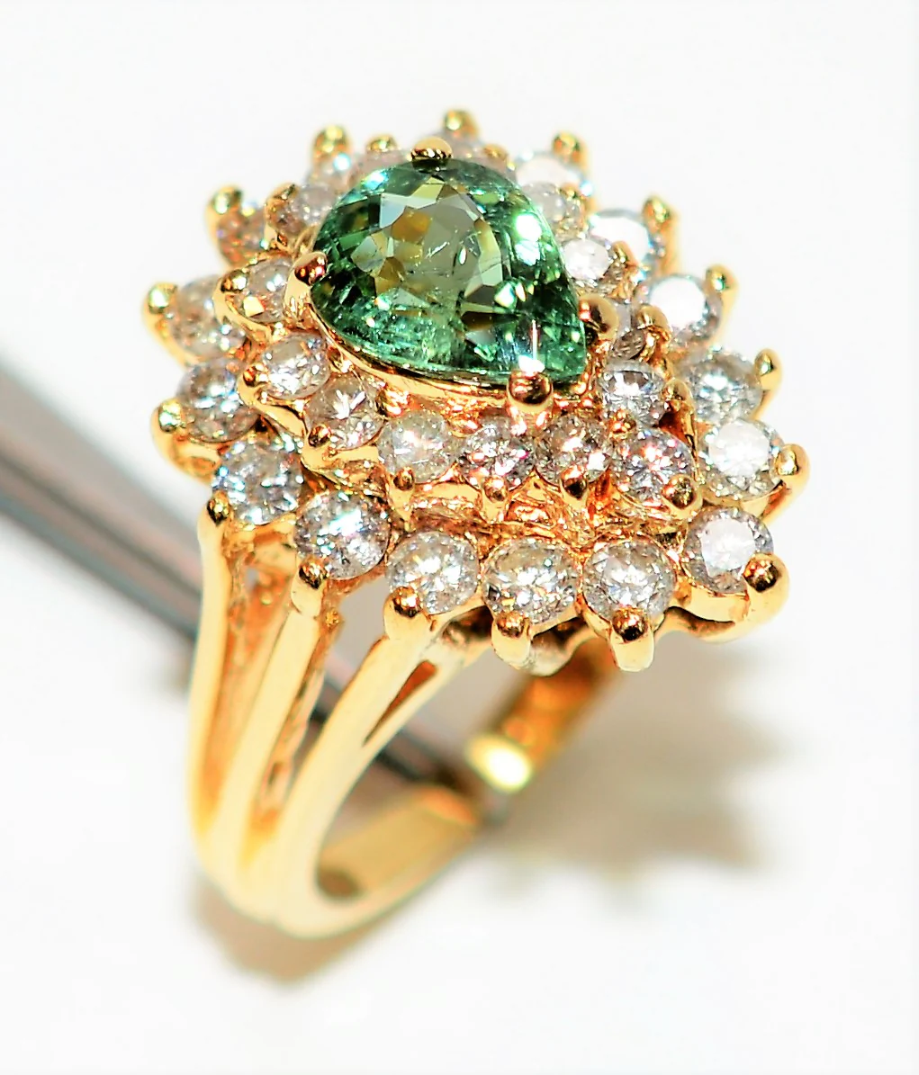 Natural Paraiba Tourmaline & Diamond Ring 14K Solid Gold 2.23tcw Cluster Ring Statement Ring Diamond Halo Gemstone Ring Engagement Ring - Image 4