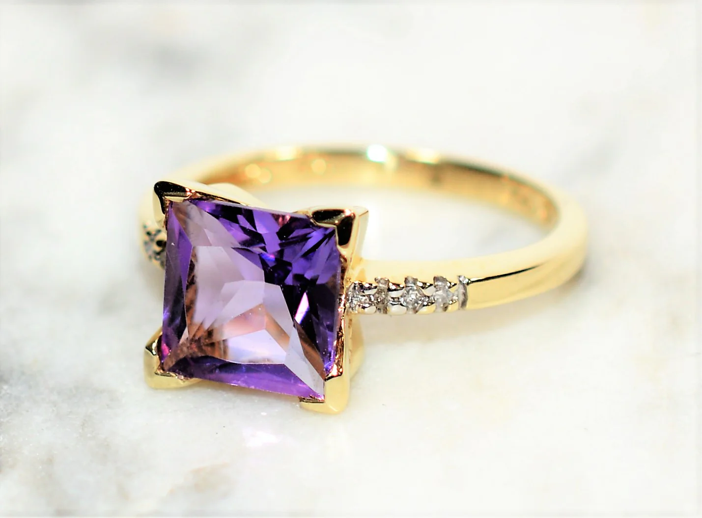 Natural Amethyst & Diamond Ring 10K Solid Gold 2.06tcw Gemstone Ring Birthstone Ring Vintage Ring Purple Ring Estate Ring Jewellery Jewelry - Image 8